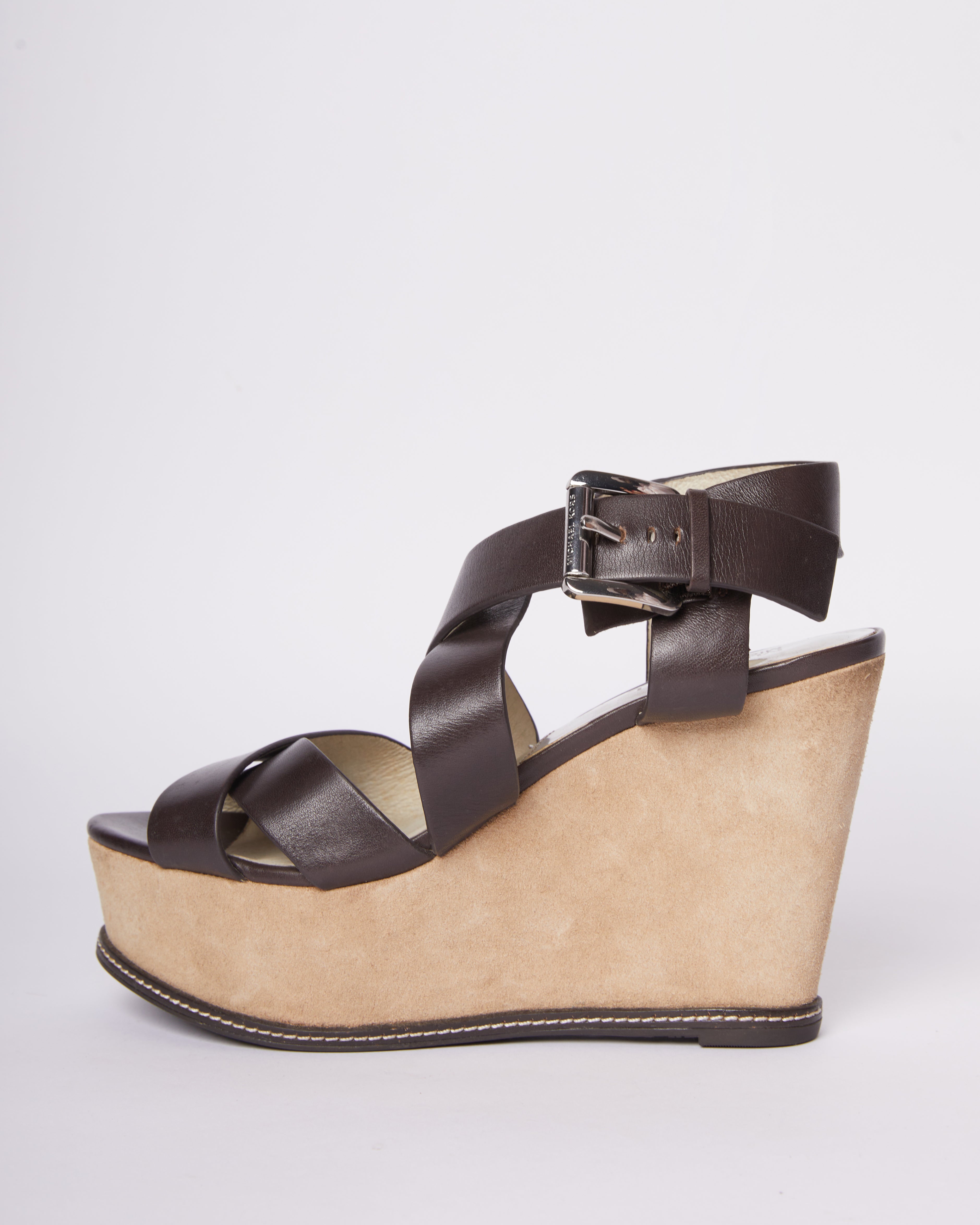 MK Cross Strap Brown Wedges