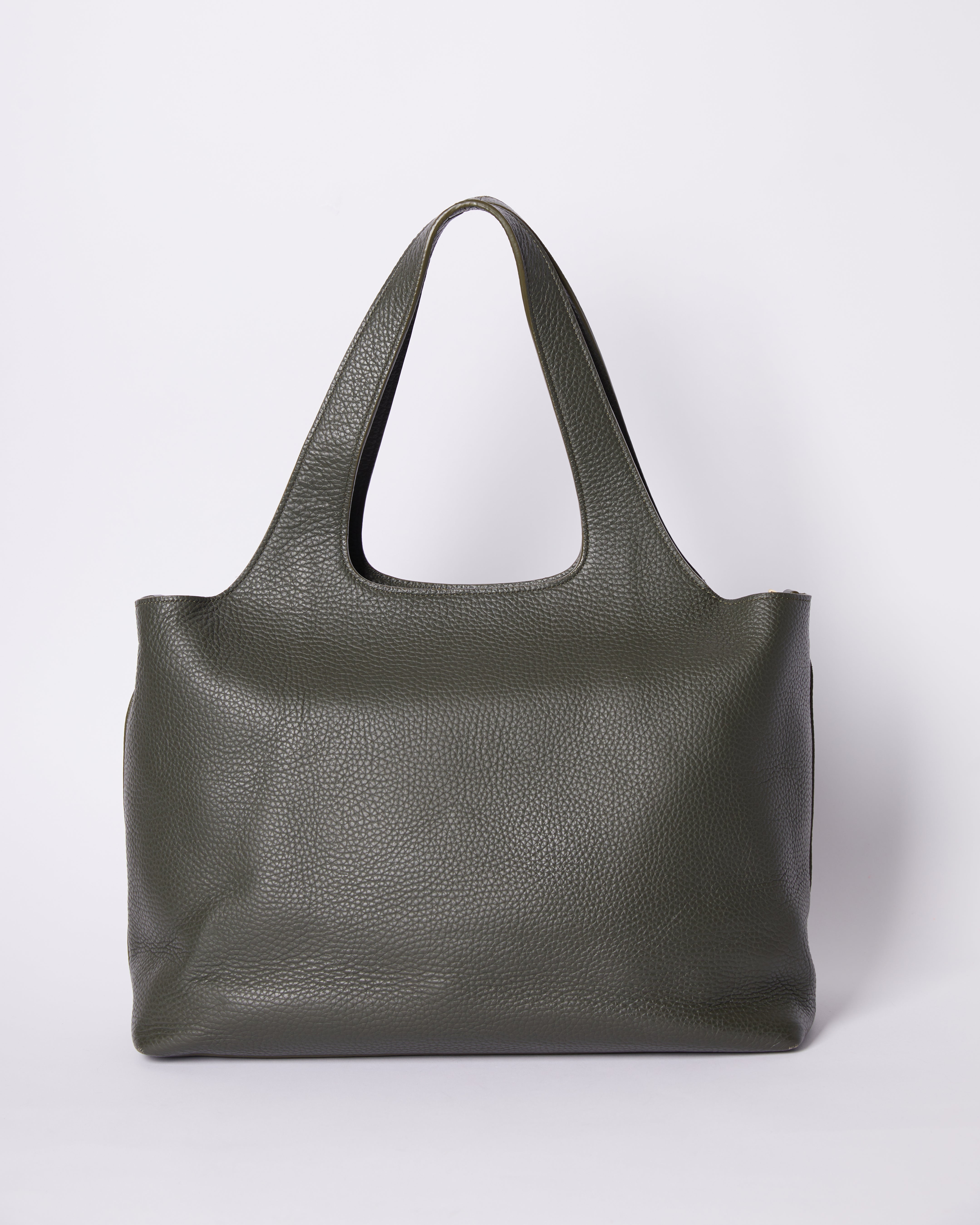 Cuyana Pebbled Leather Work Tote In Dark Olive