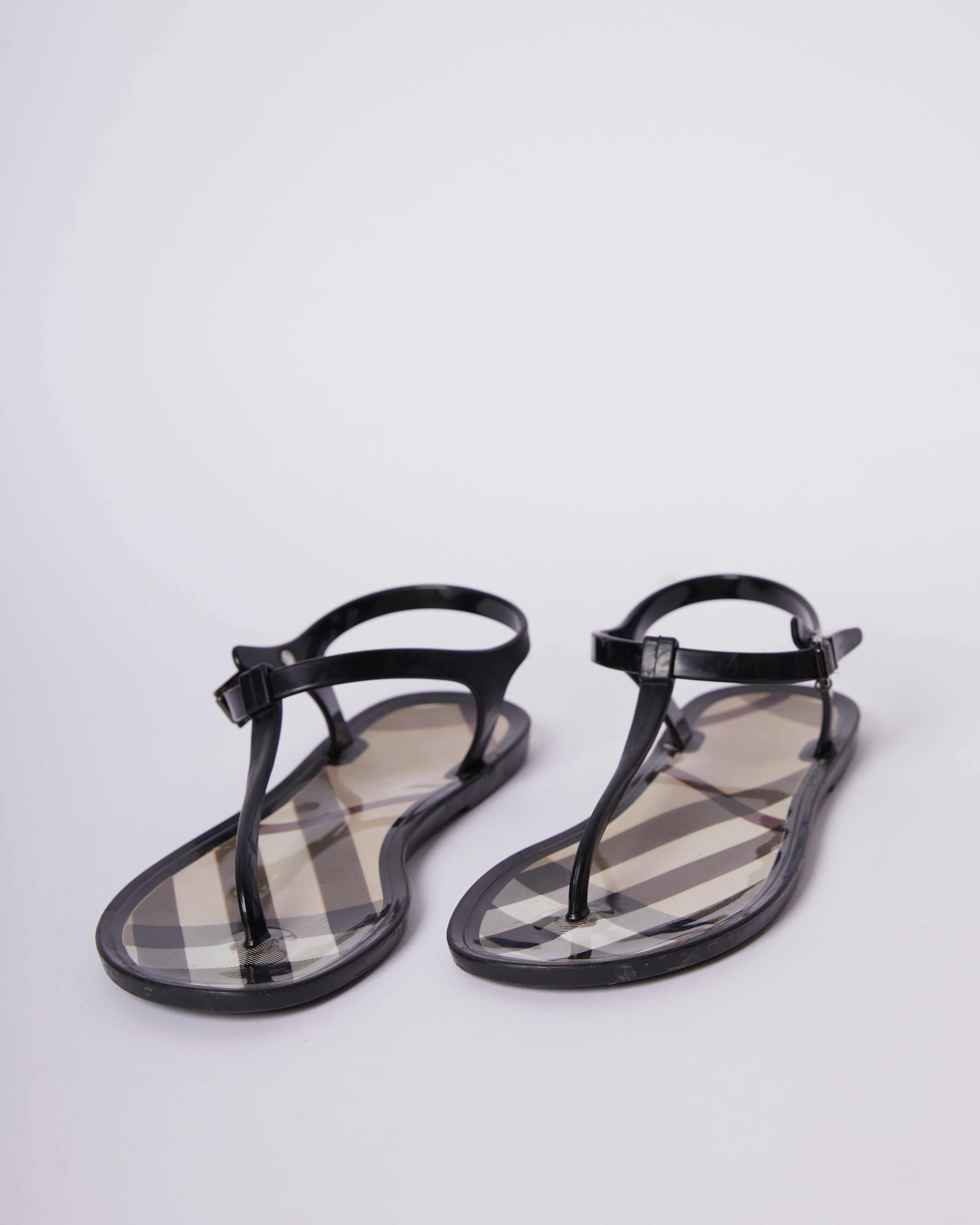 Burberry Black Nova Check PVC Ankle Strap Flats