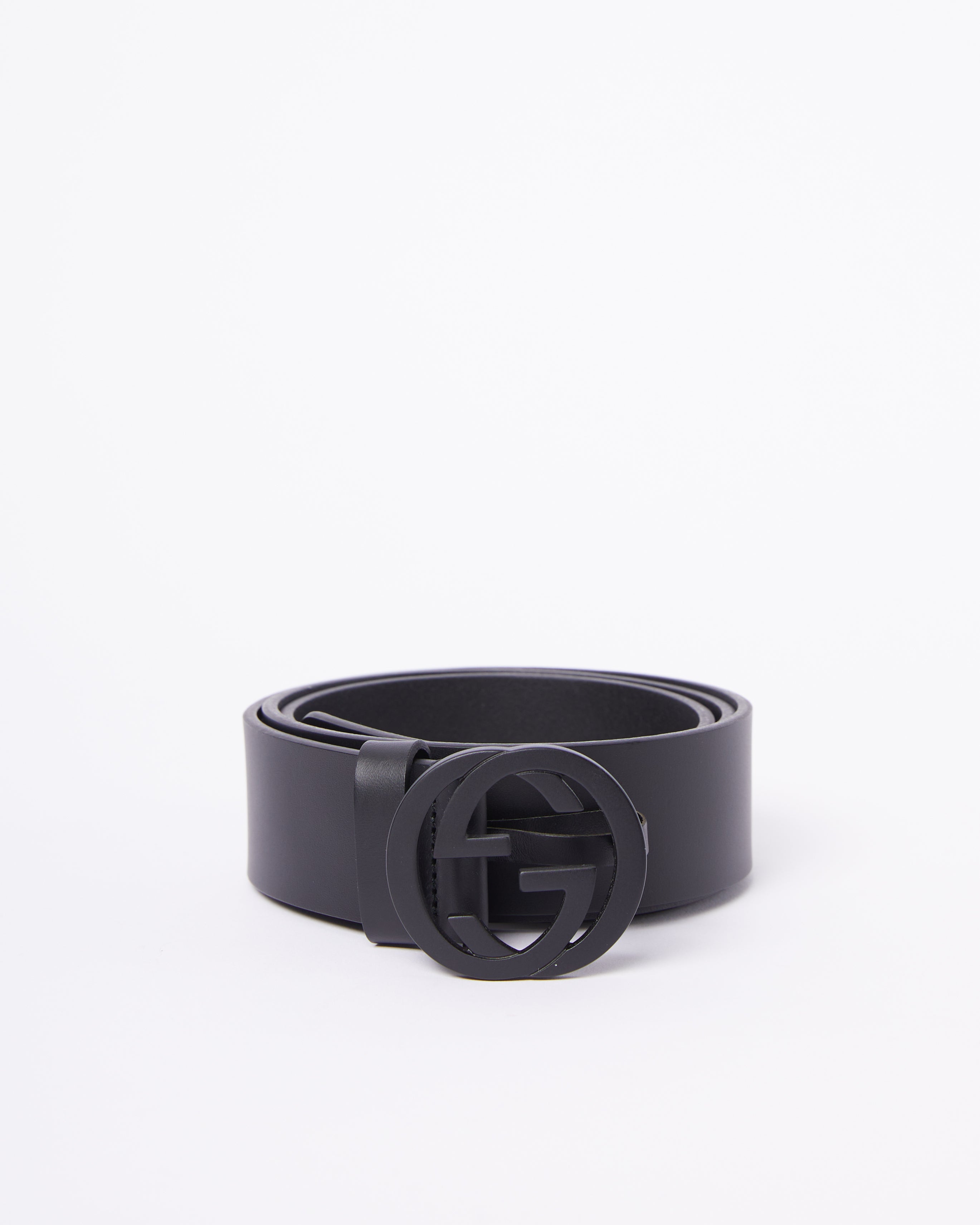 Gucci Black Leather Interlocking GG Buckle Belt