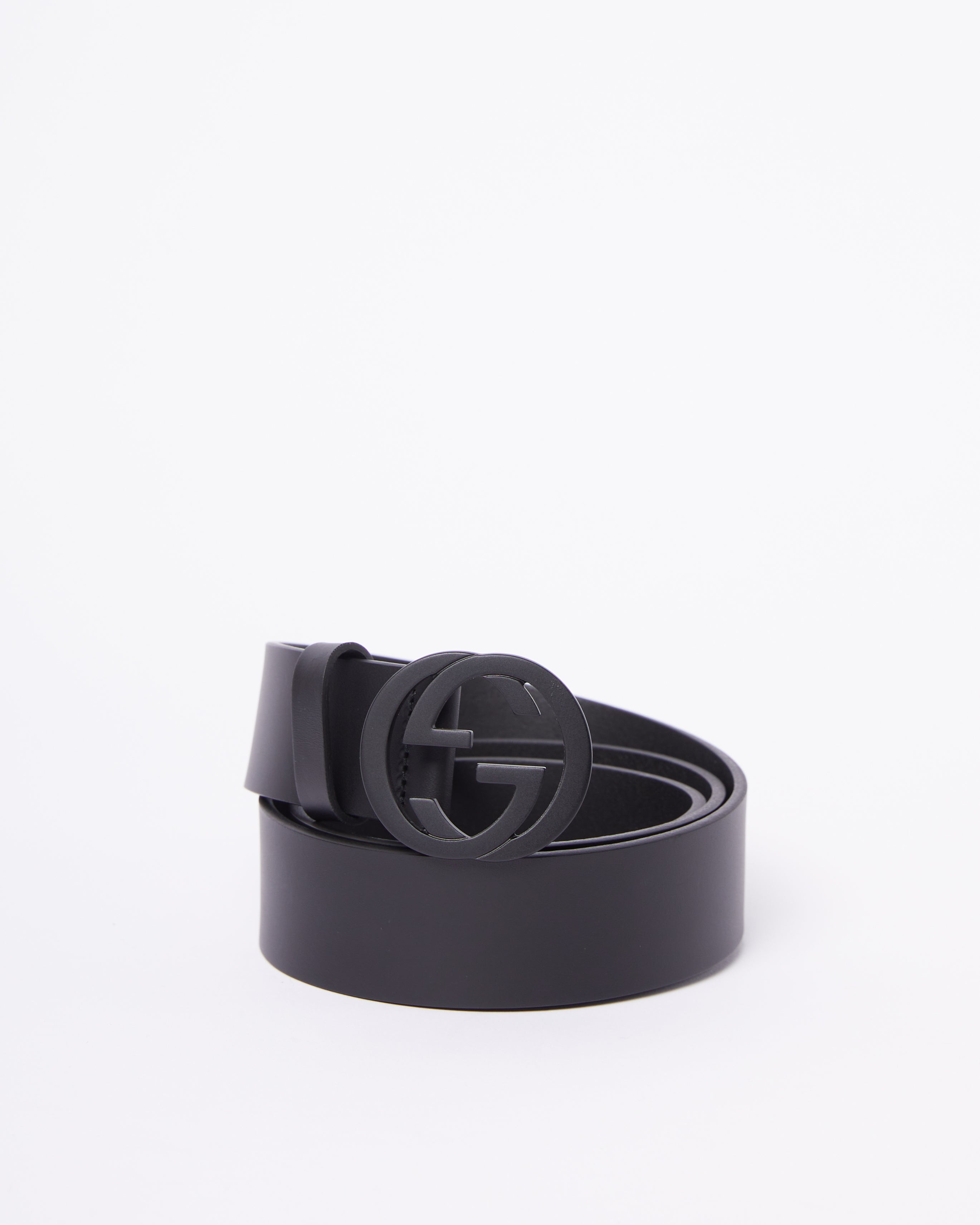 Gucci Black Leather Interlocking GG Buckle Belt