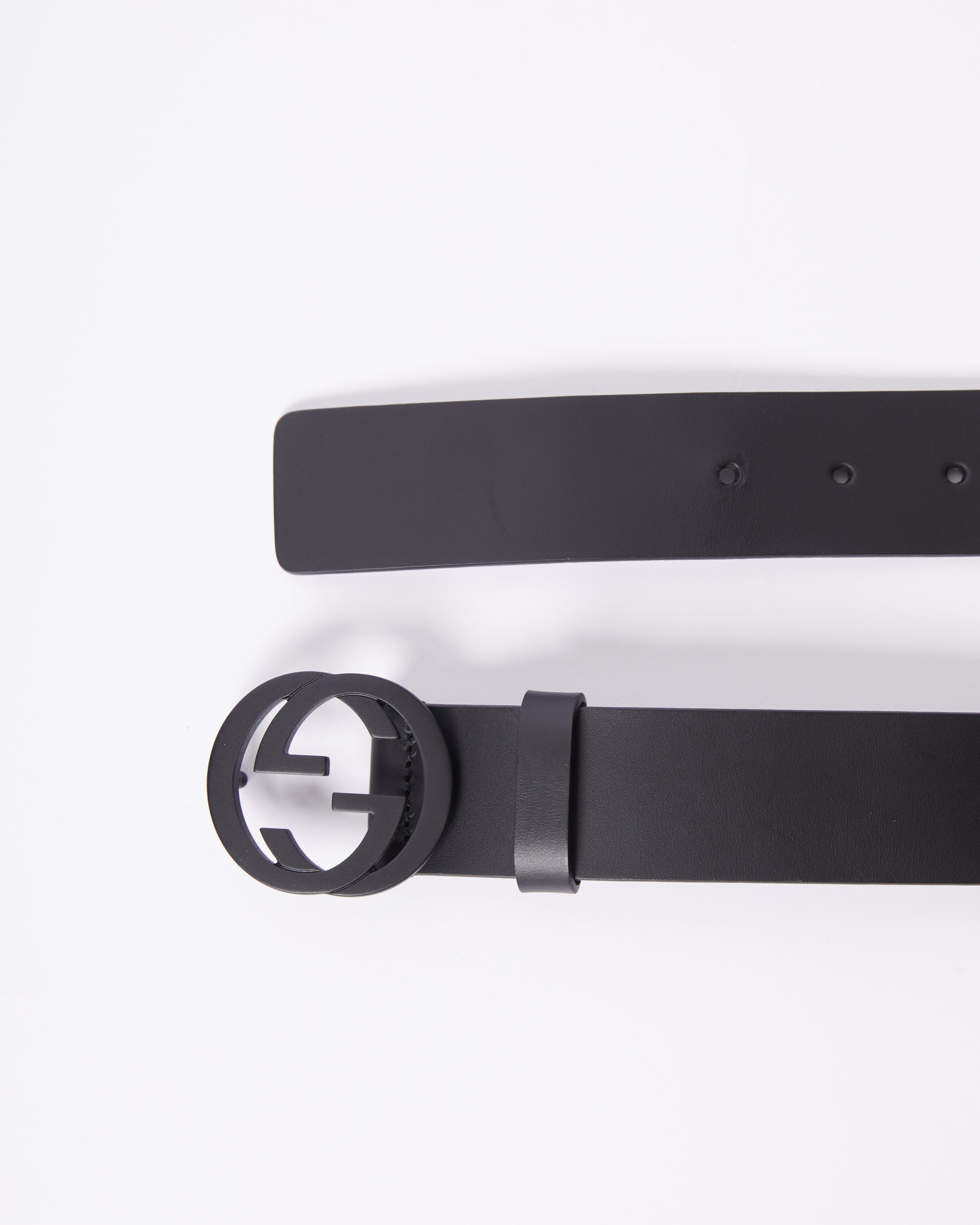 Gucci Black Leather Interlocking GG Buckle Belt