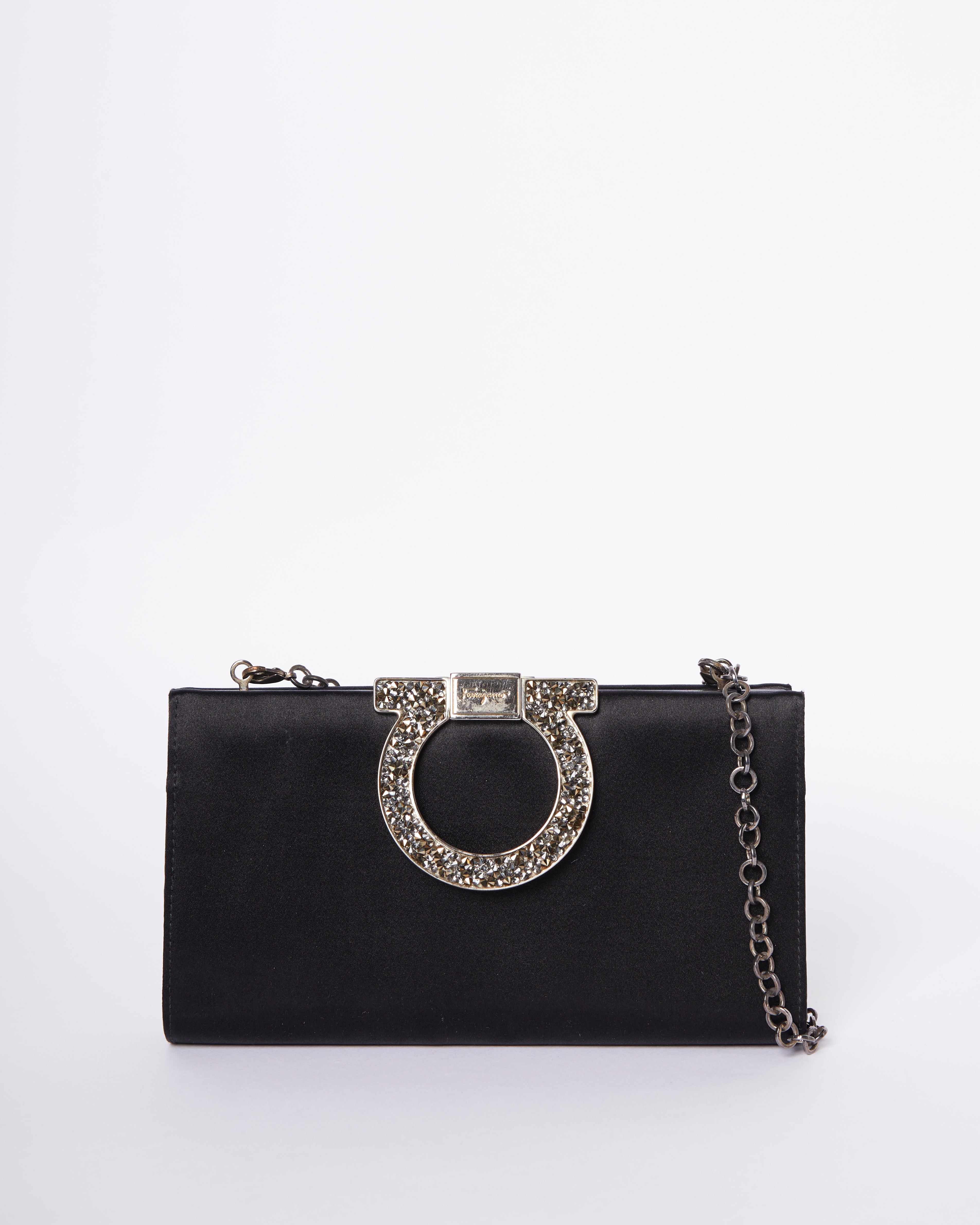 Salvatore Ferragamo Black Satin Musa Evening Clutch