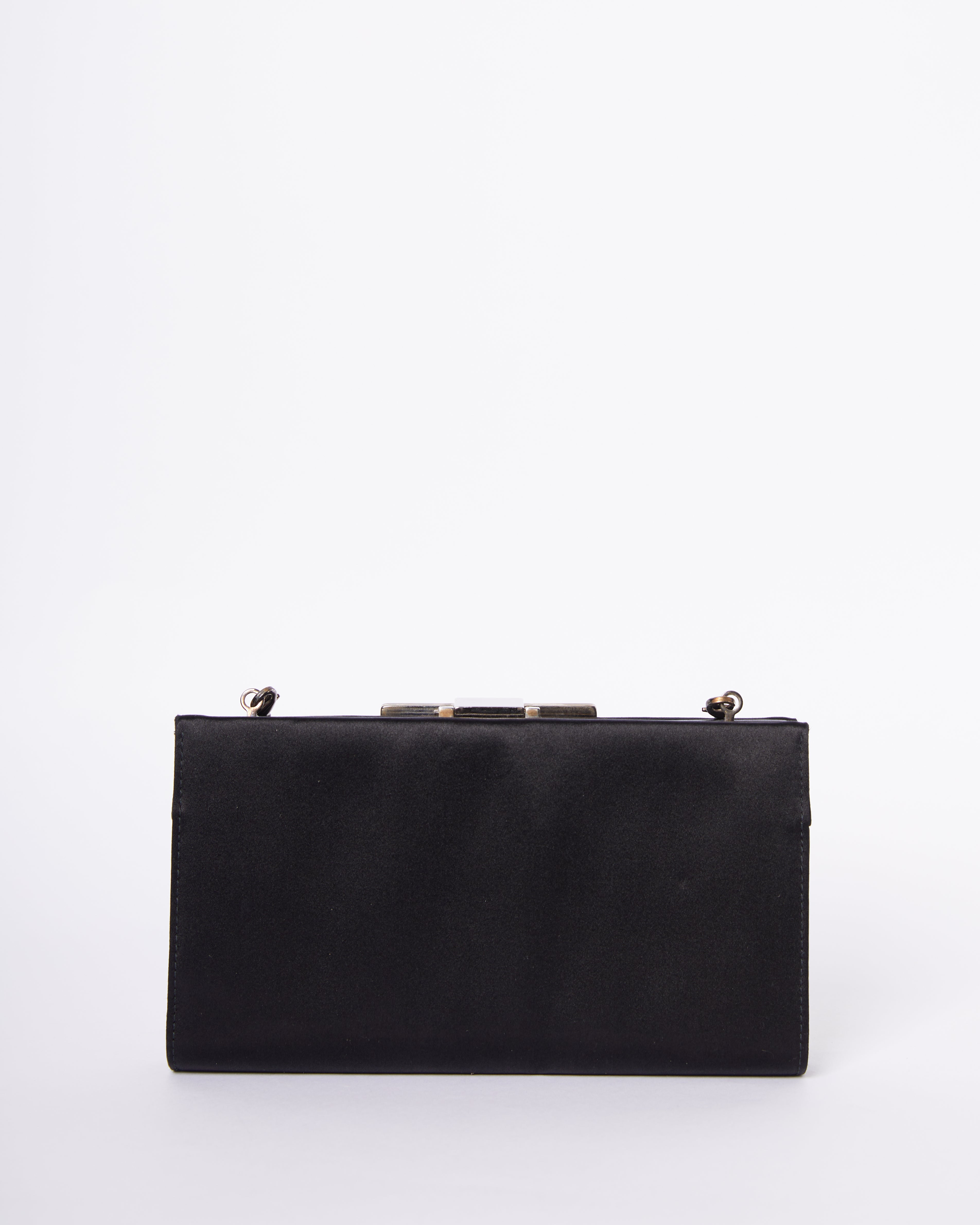 Salvatore Ferragamo Black Satin Musa Evening Clutch