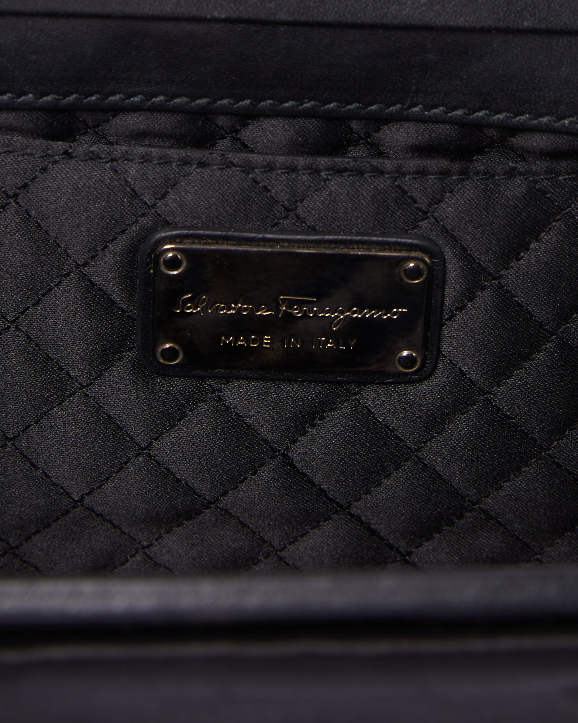 Salvatore Ferragamo Black Satin Musa Evening Clutch