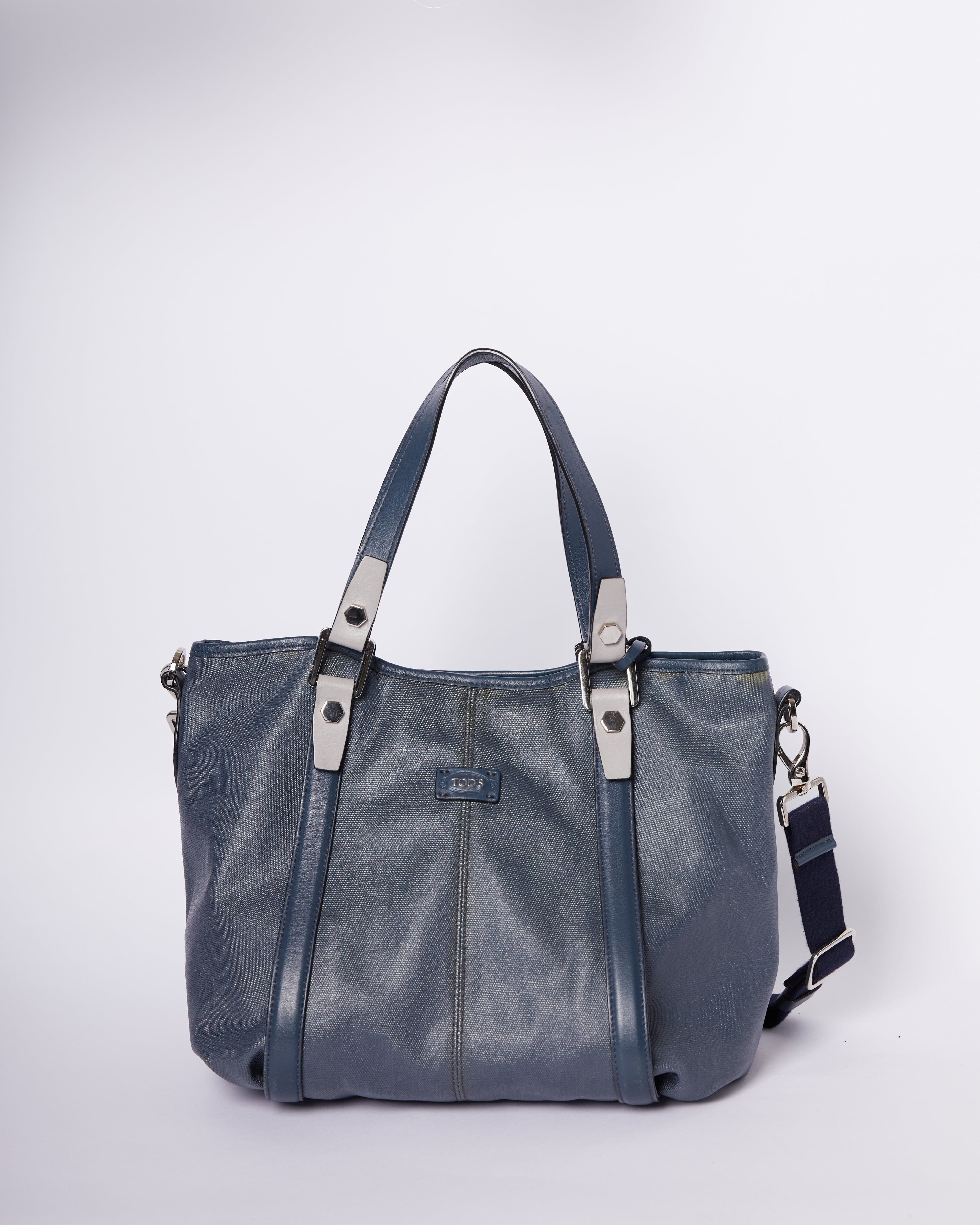 Tods Blue /Grey Coated Canvas Bag