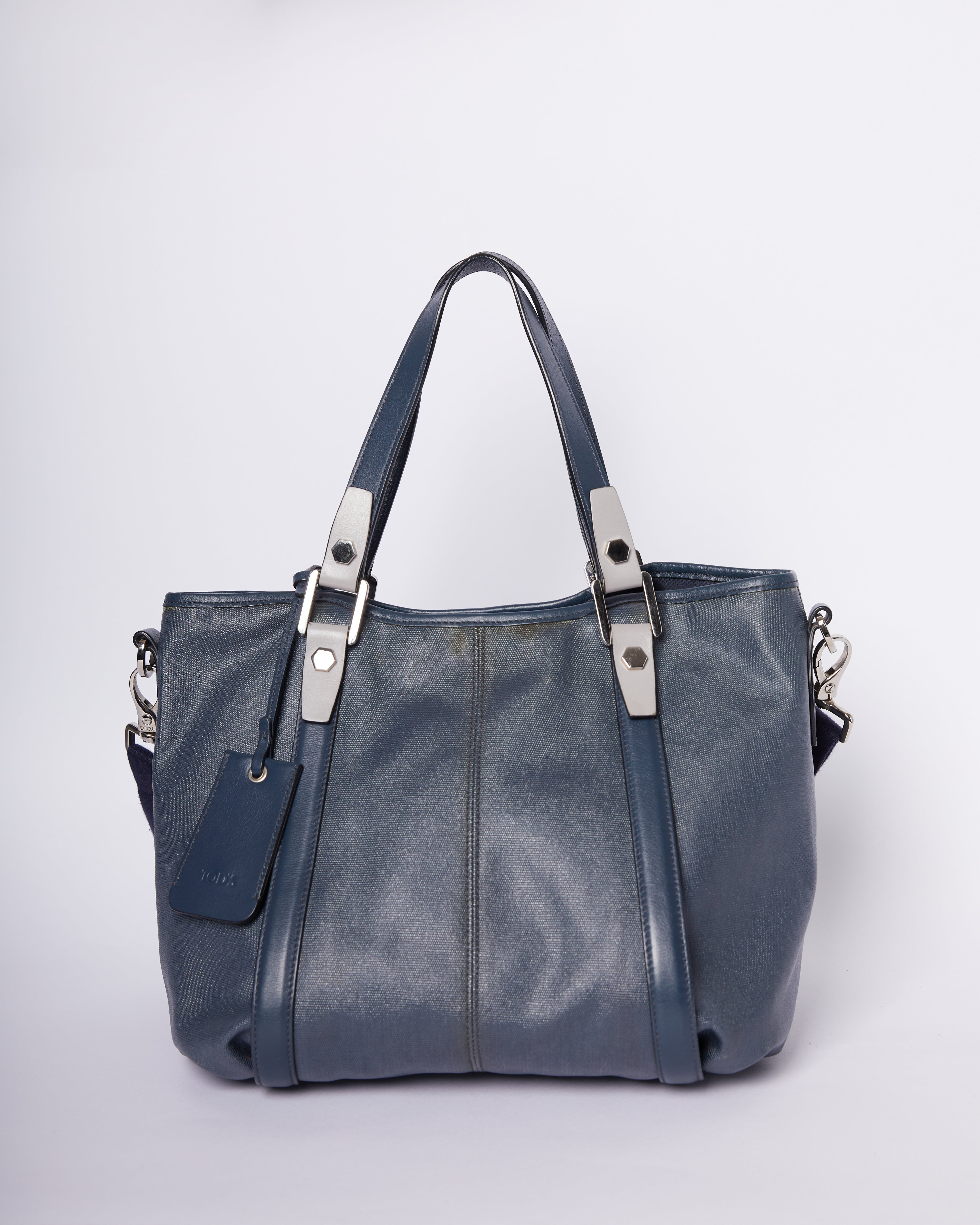Tods Blue /Grey Coated Canvas Bag