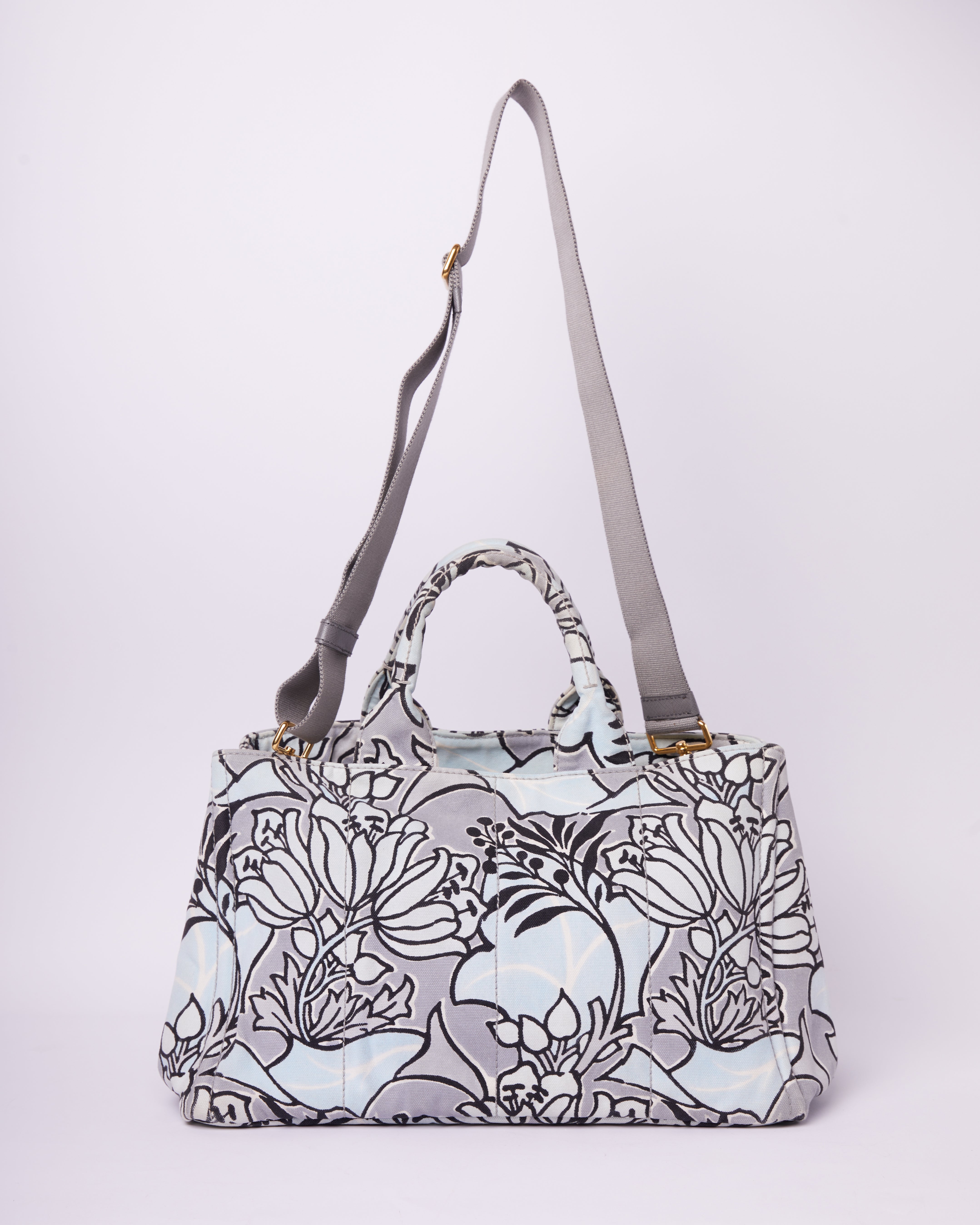 Prada Canapa Blue Floral Large Tote