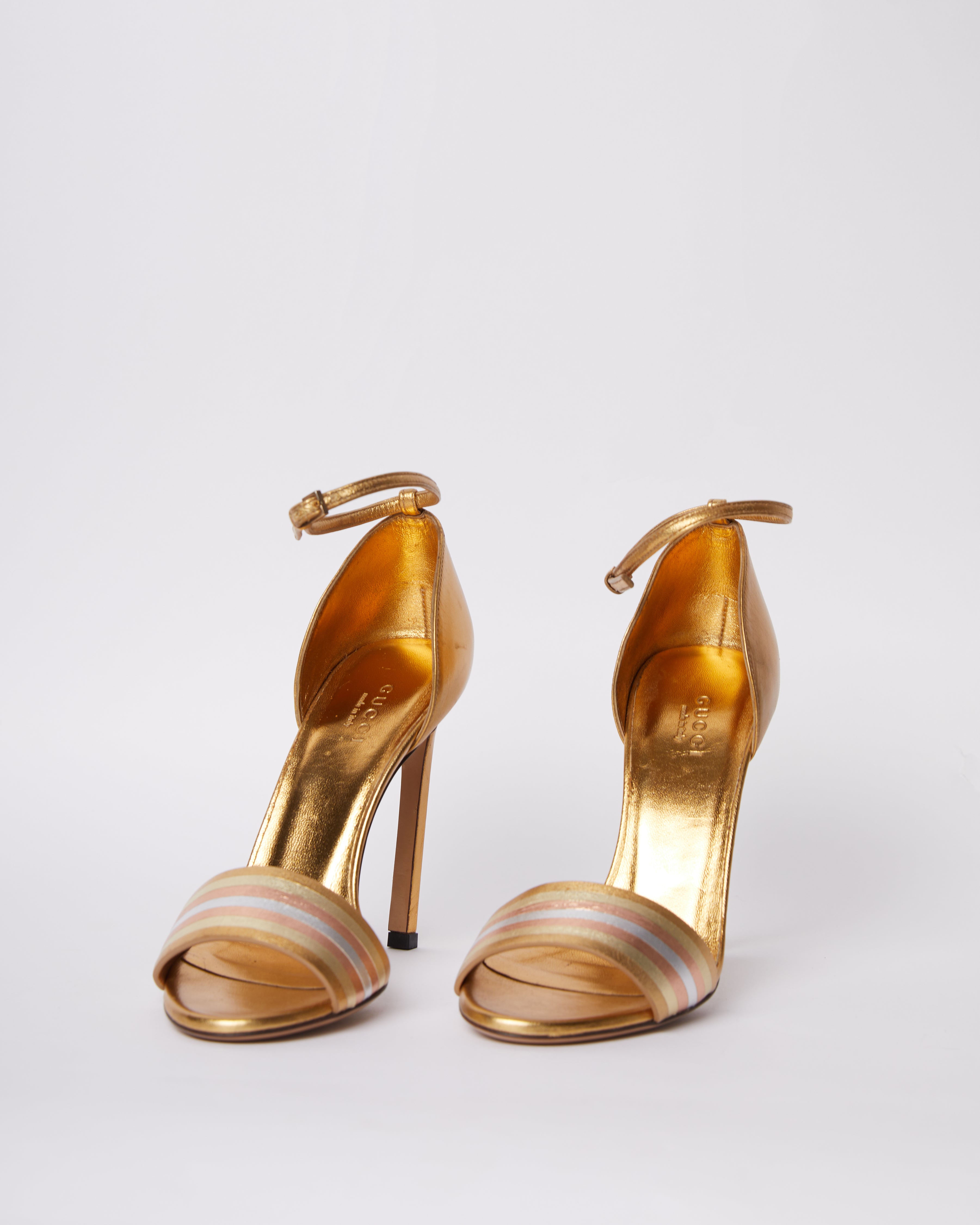 Gucci Gold/Centric Leather Ankle Strap Sandals