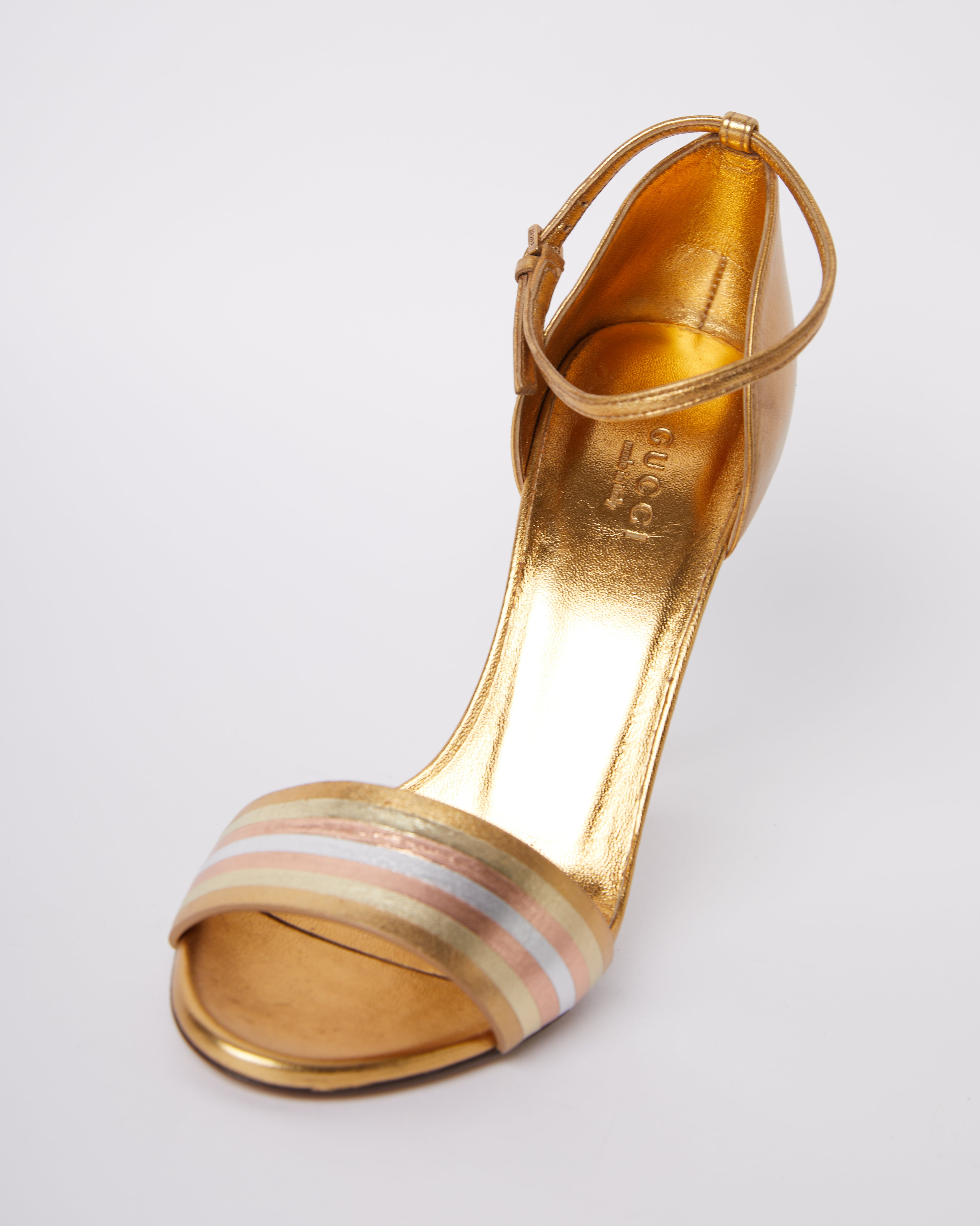 Gucci Gold/Centric Leather Ankle Strap Sandals