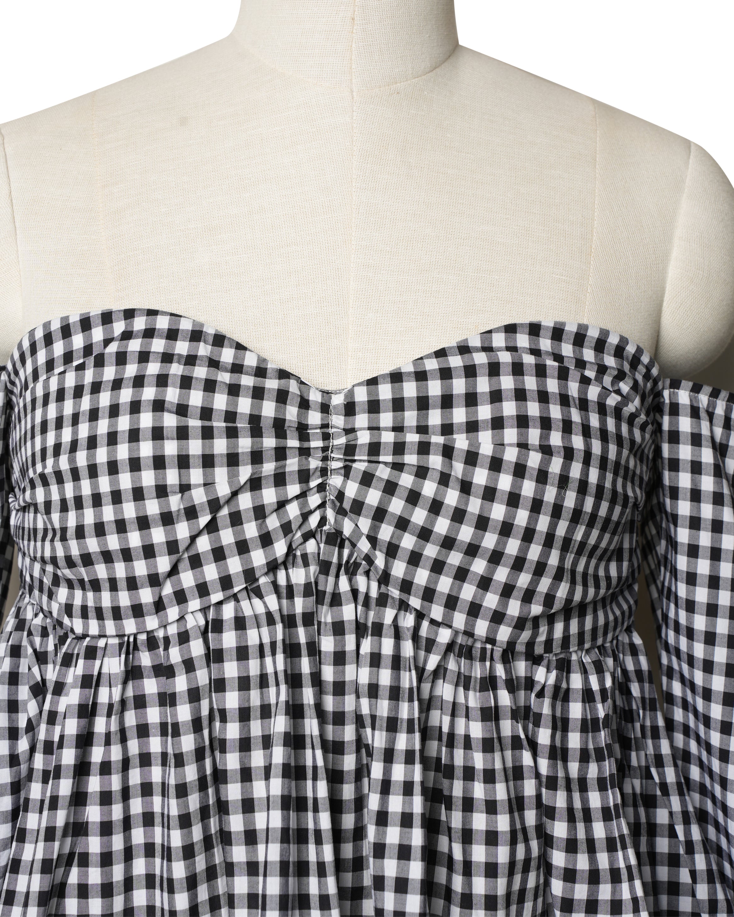 Caroline Constas Off-The-Shoulder Gingham Bell Sleeve Top