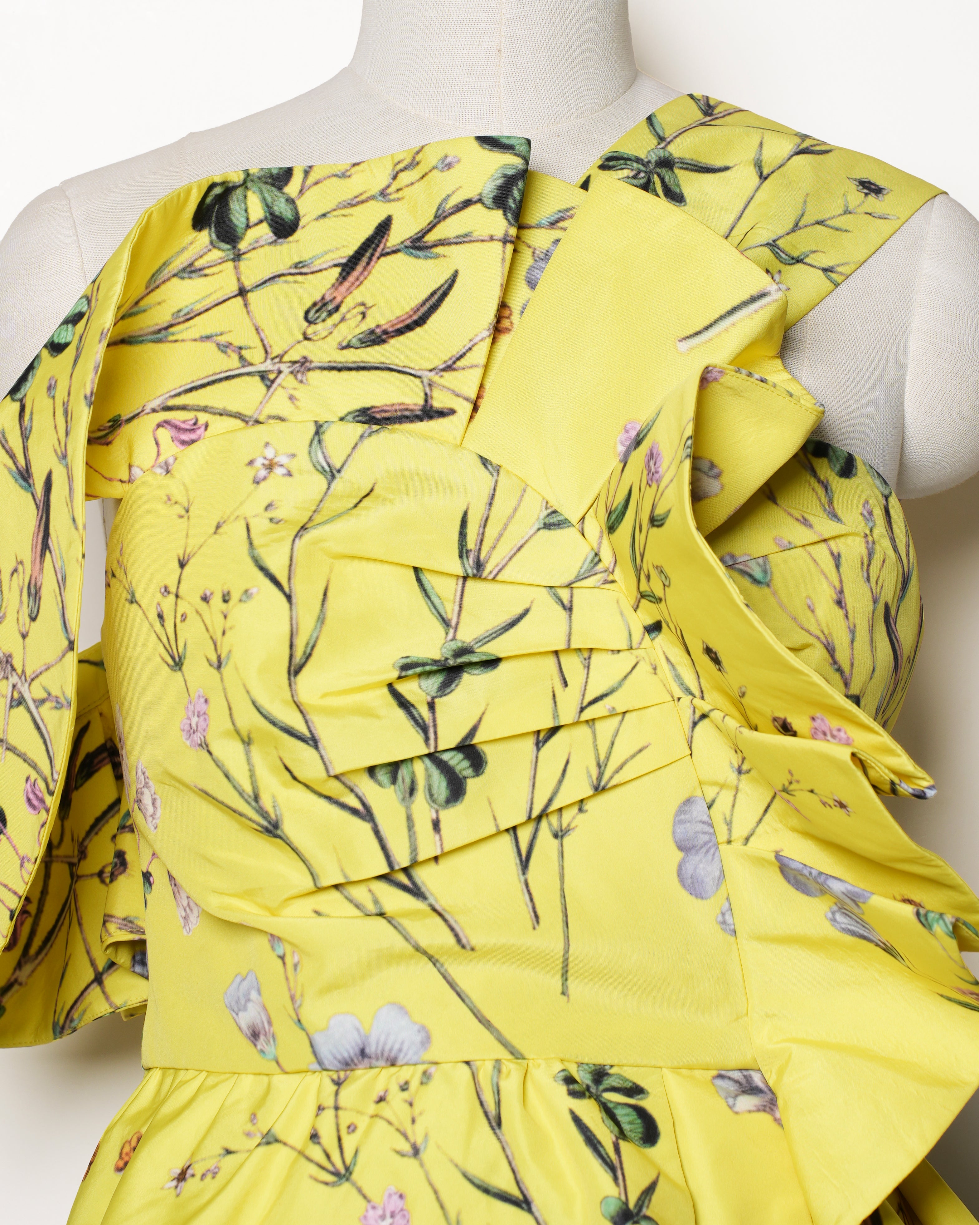 Self Portrait Yellow Floral Print Crepe Asymmetric Peplum Top