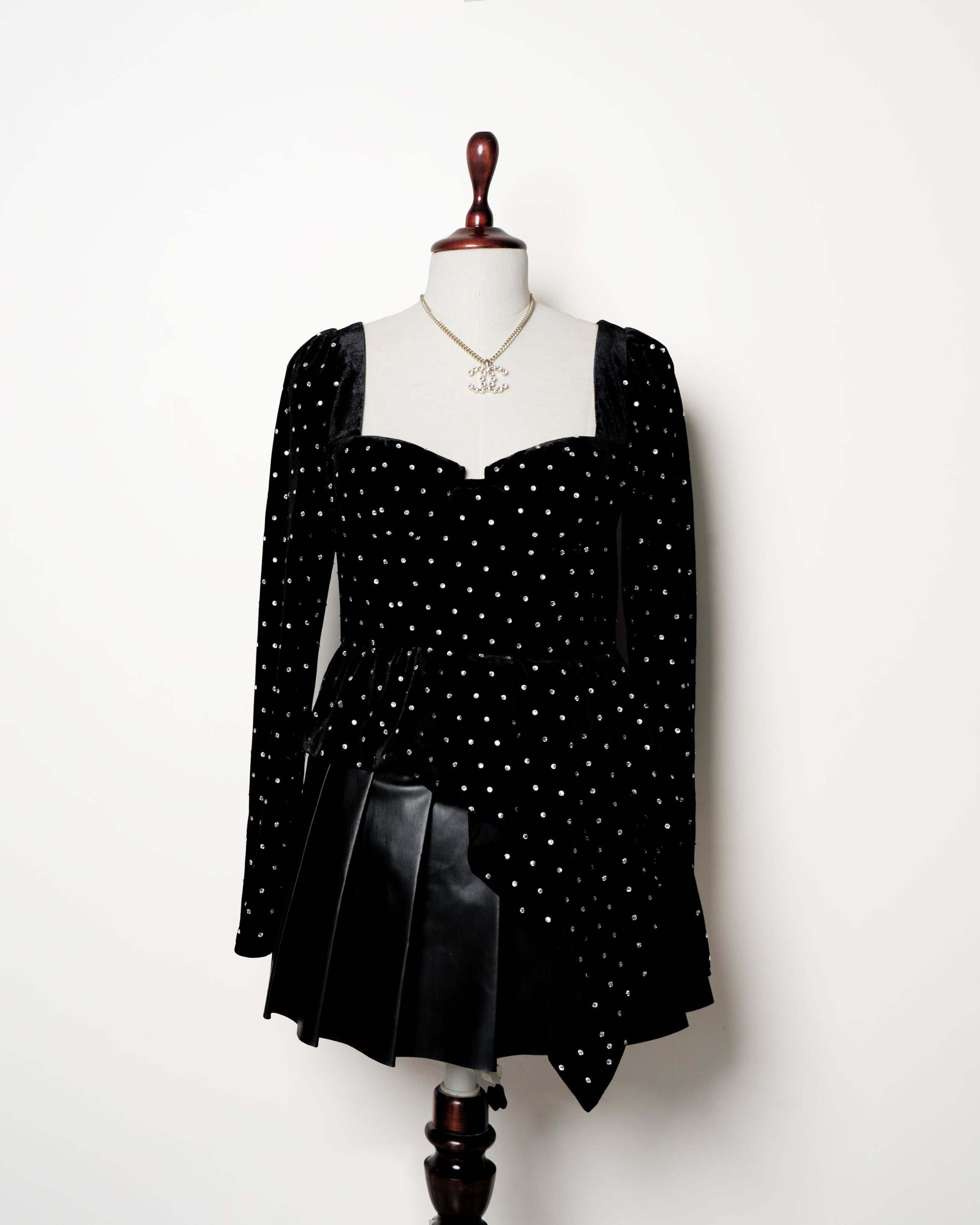 Self Potrait Asymmetrical Velvet Rhinestone Top