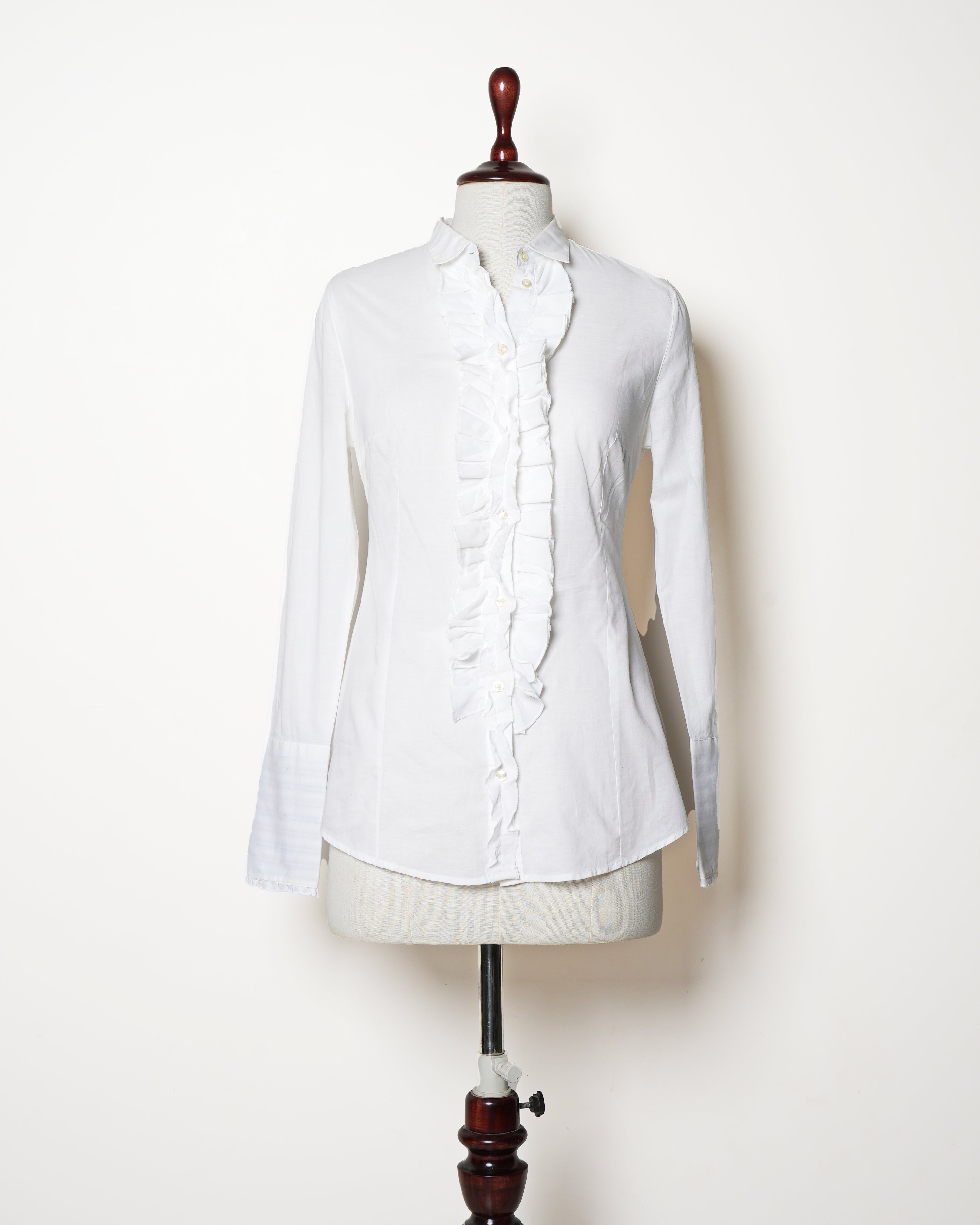 Boss Orange White Ruffle Button Down Shirt