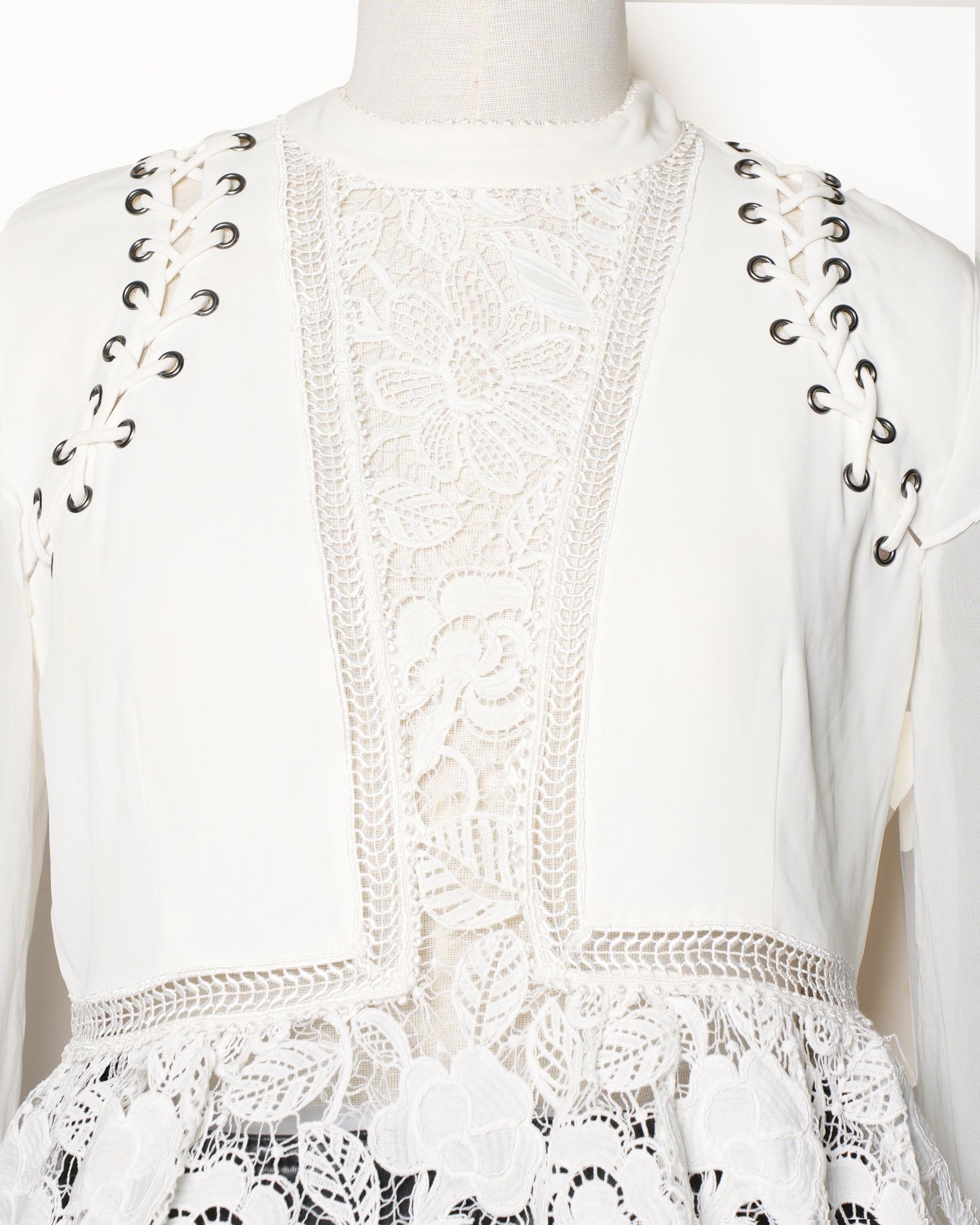 Self Portrait Lace Up Shoulder Crepe Blouse
