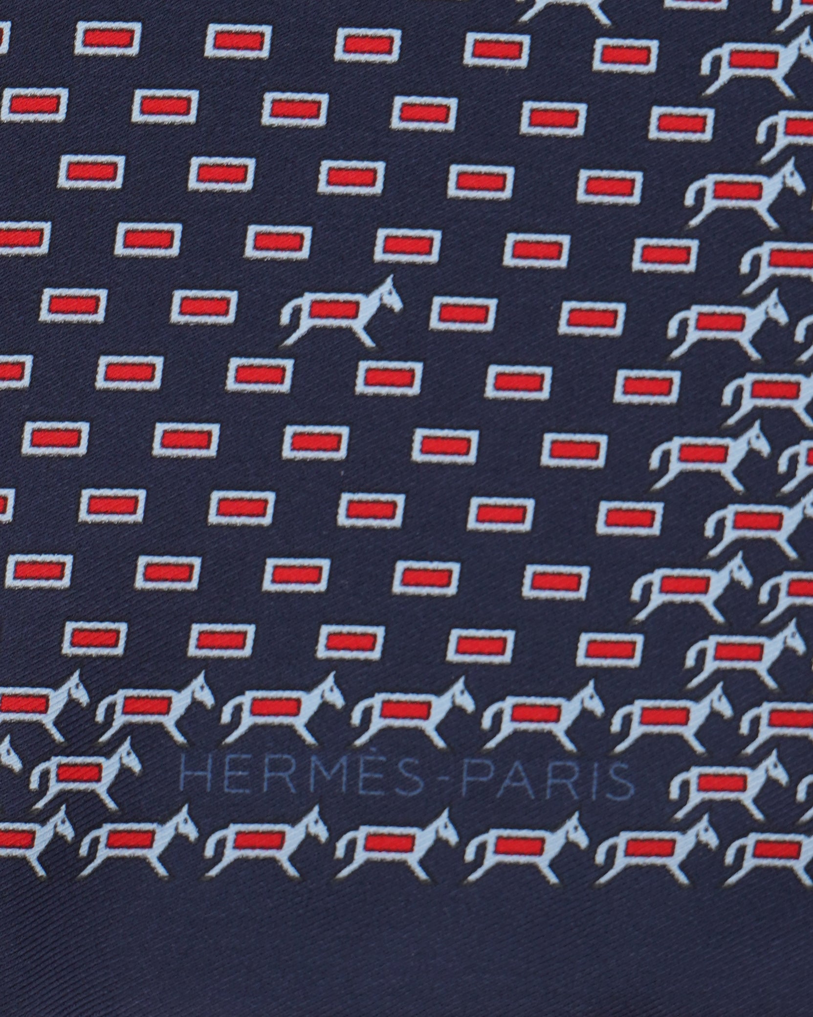 New Hermes Blue & Red Horse Pocket Square In Silk