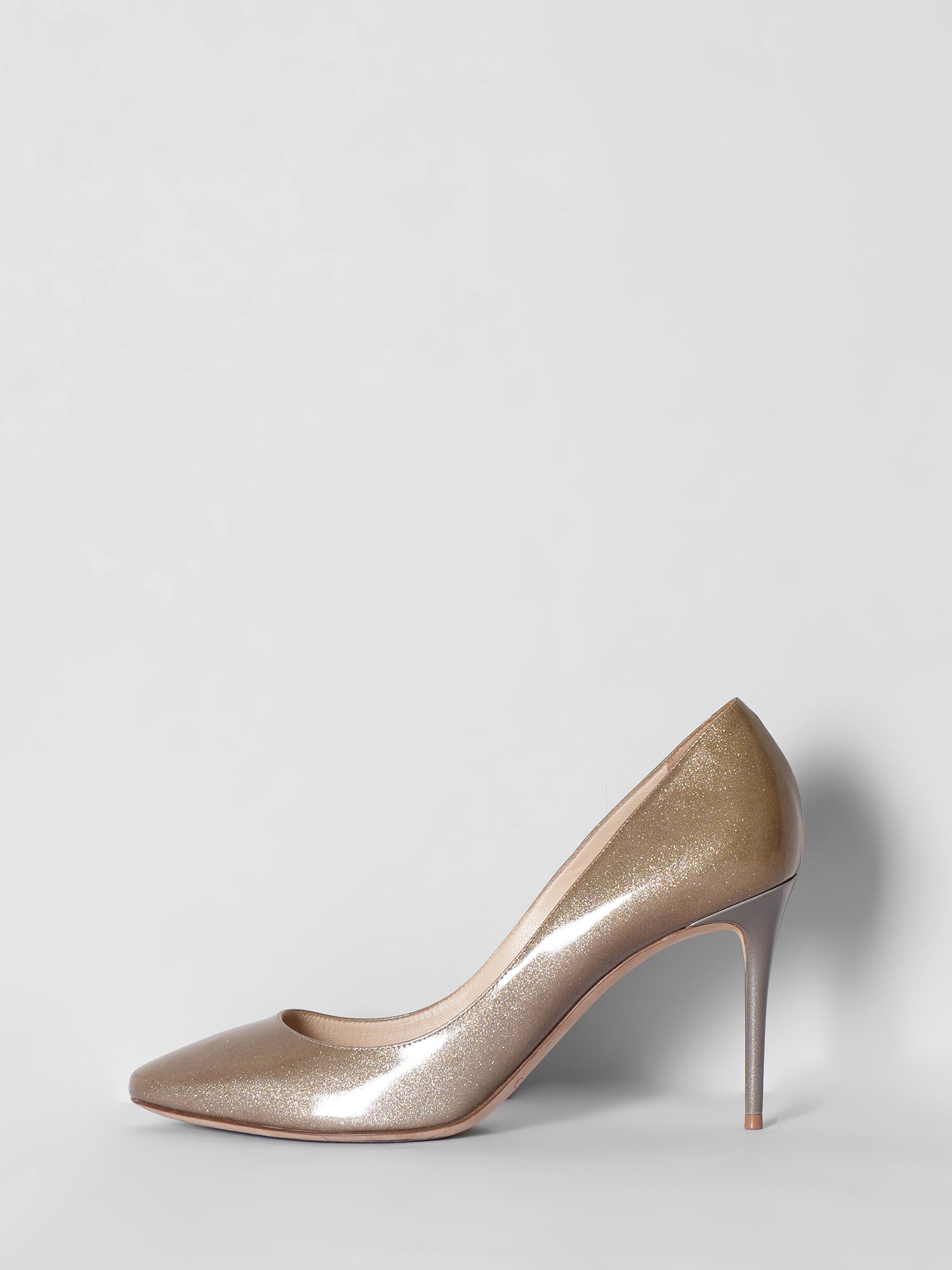 Jimmy Choo Golden Glitter Patent Leather Gilbert Pumps