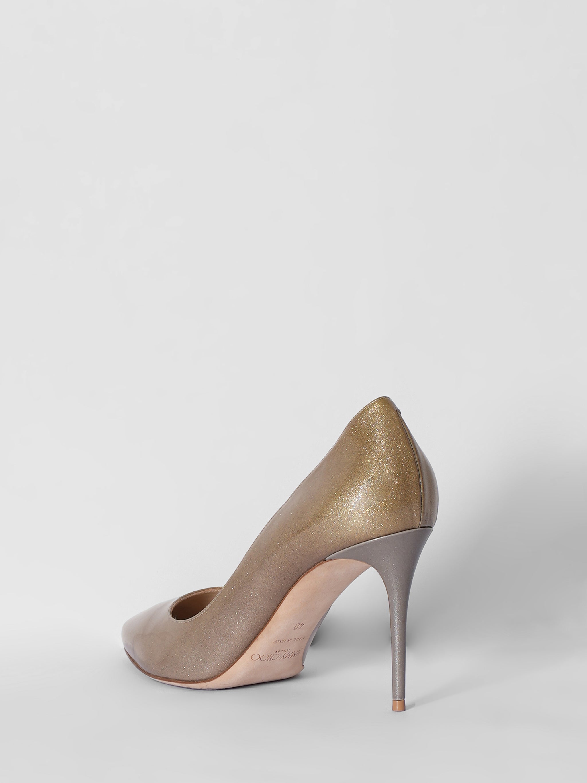 Jimmy Choo Golden Glitter Patent Leather Gilbert Pumps