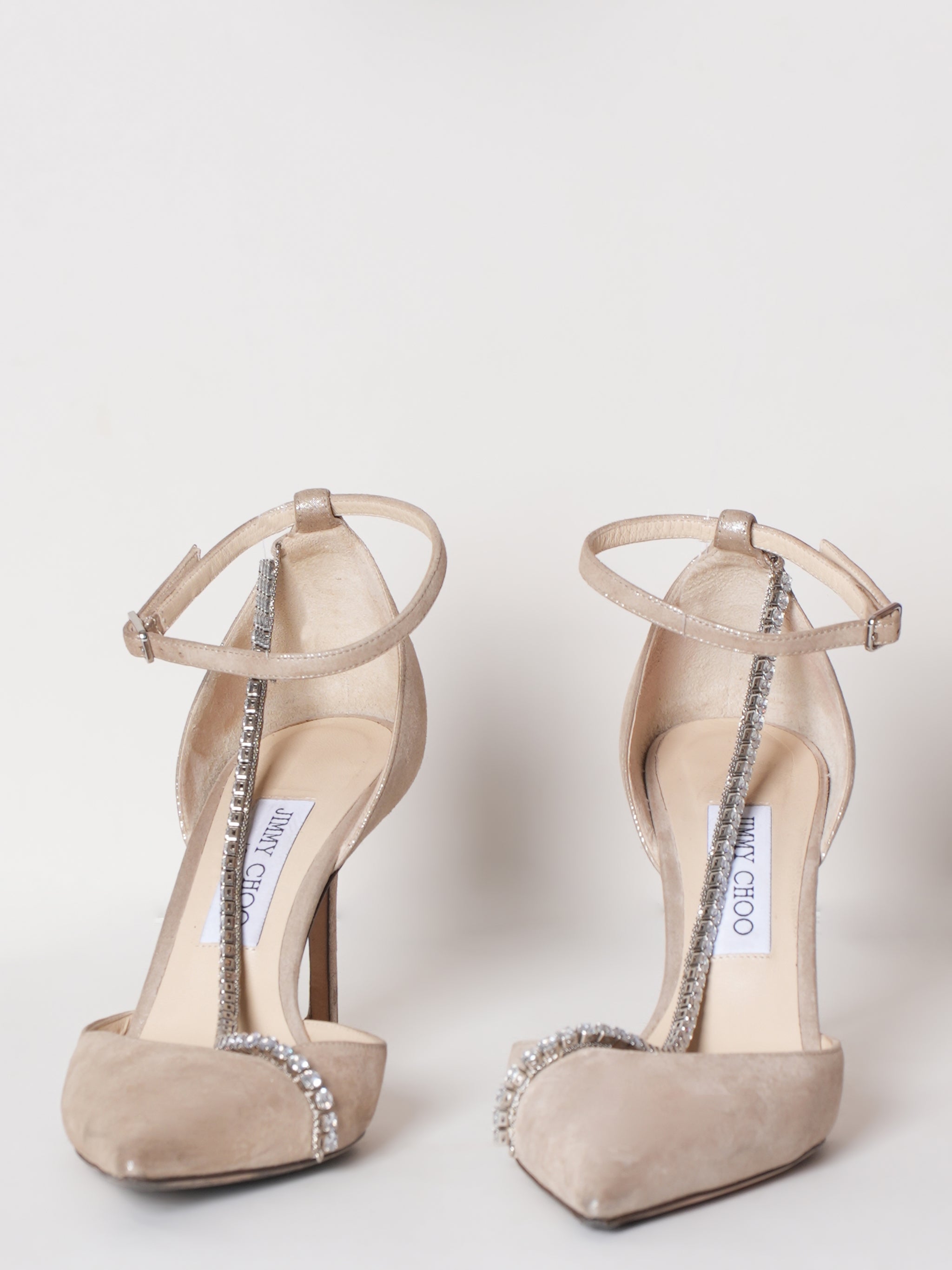 Jimmy Choo Talika 85 Shimer Suede Crystal Heels