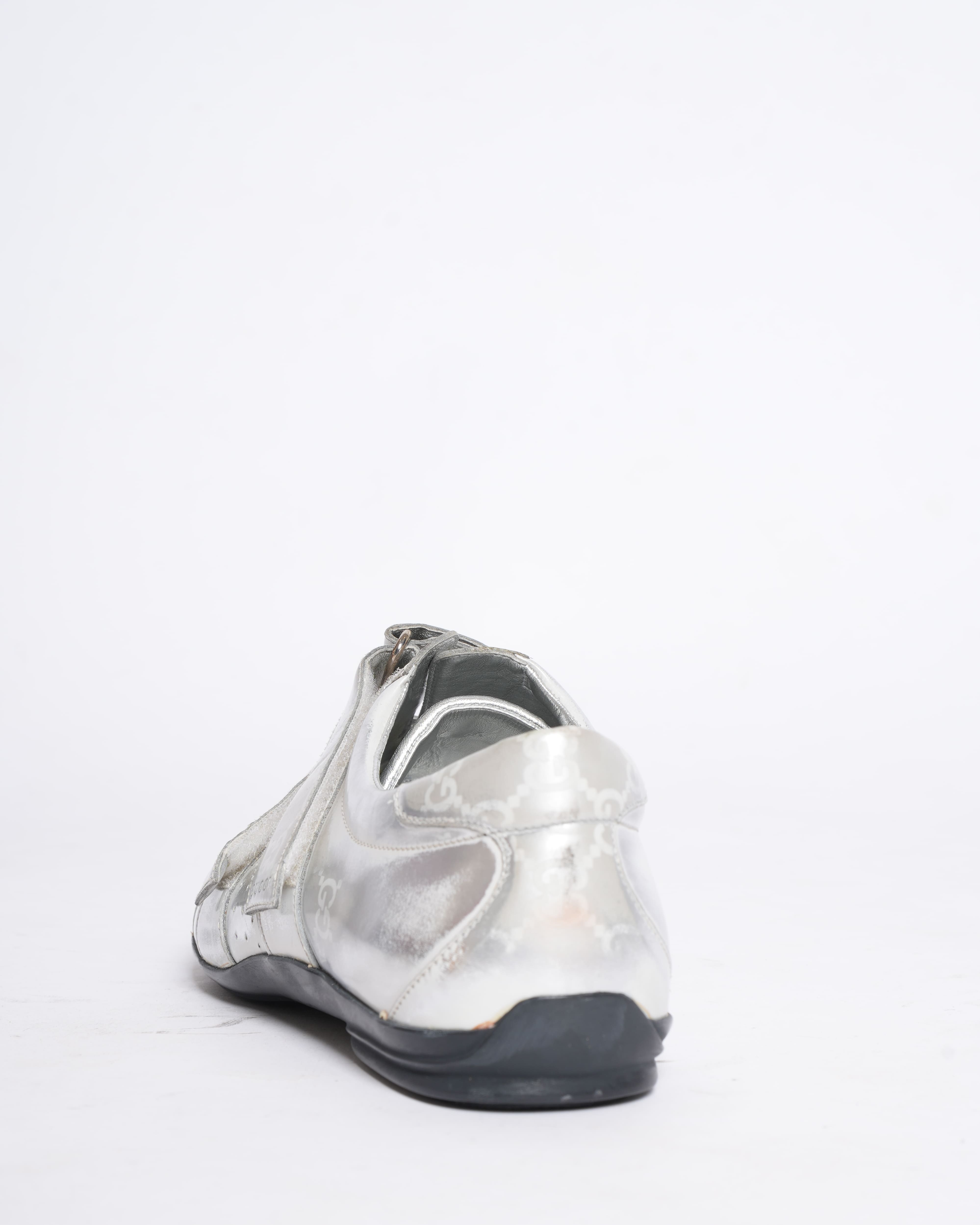 Gucci GG silver canvas and leather velcro sneakers