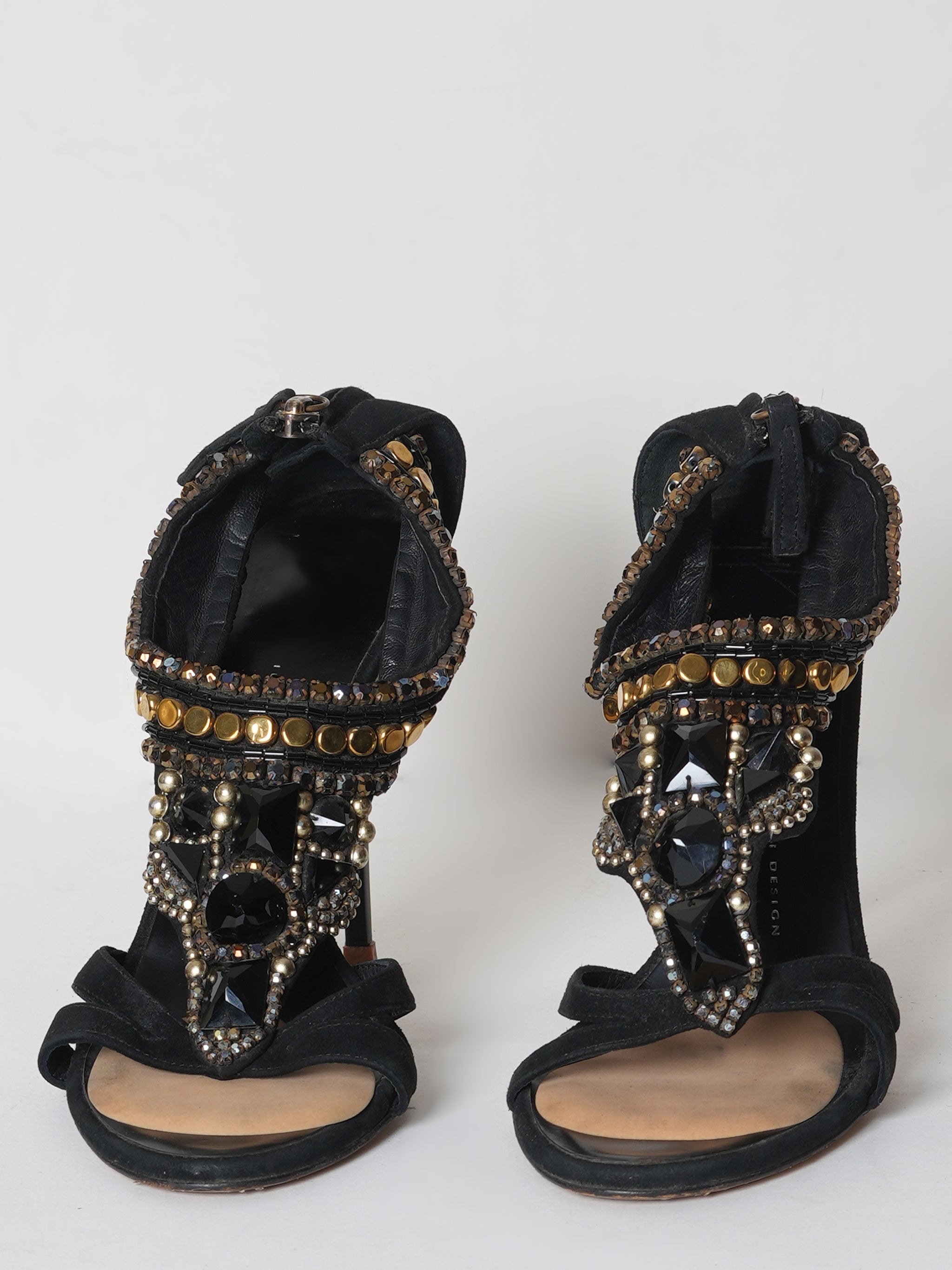 Giuseppe Zanotti Black Beaded Crystal Stiletto Heel Sandals