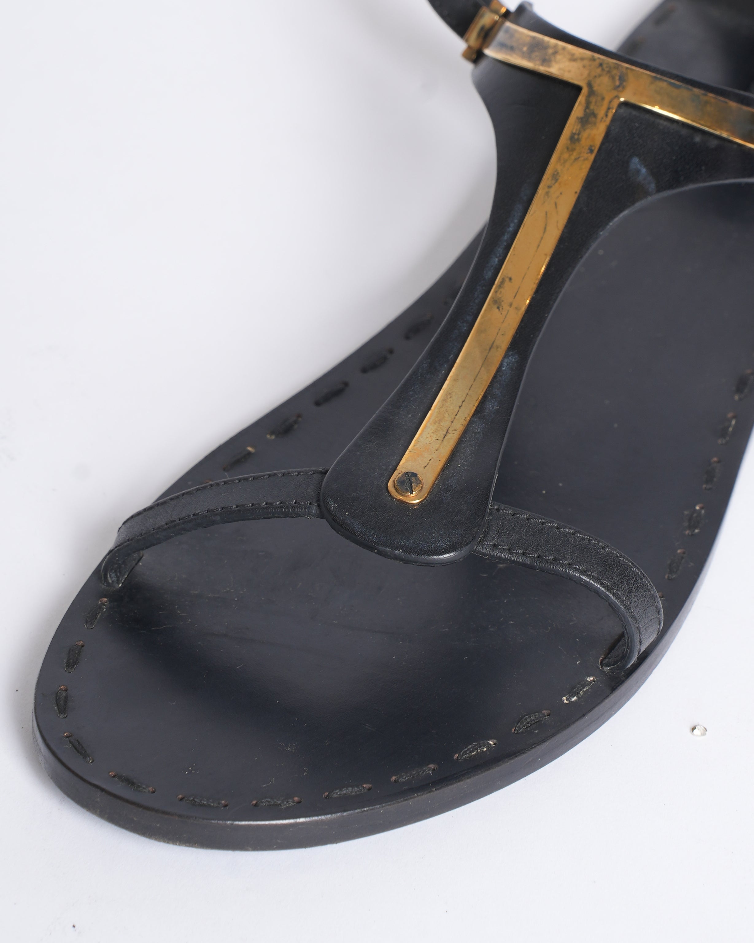 Tom Ford Black Leather T-Strap Sandals