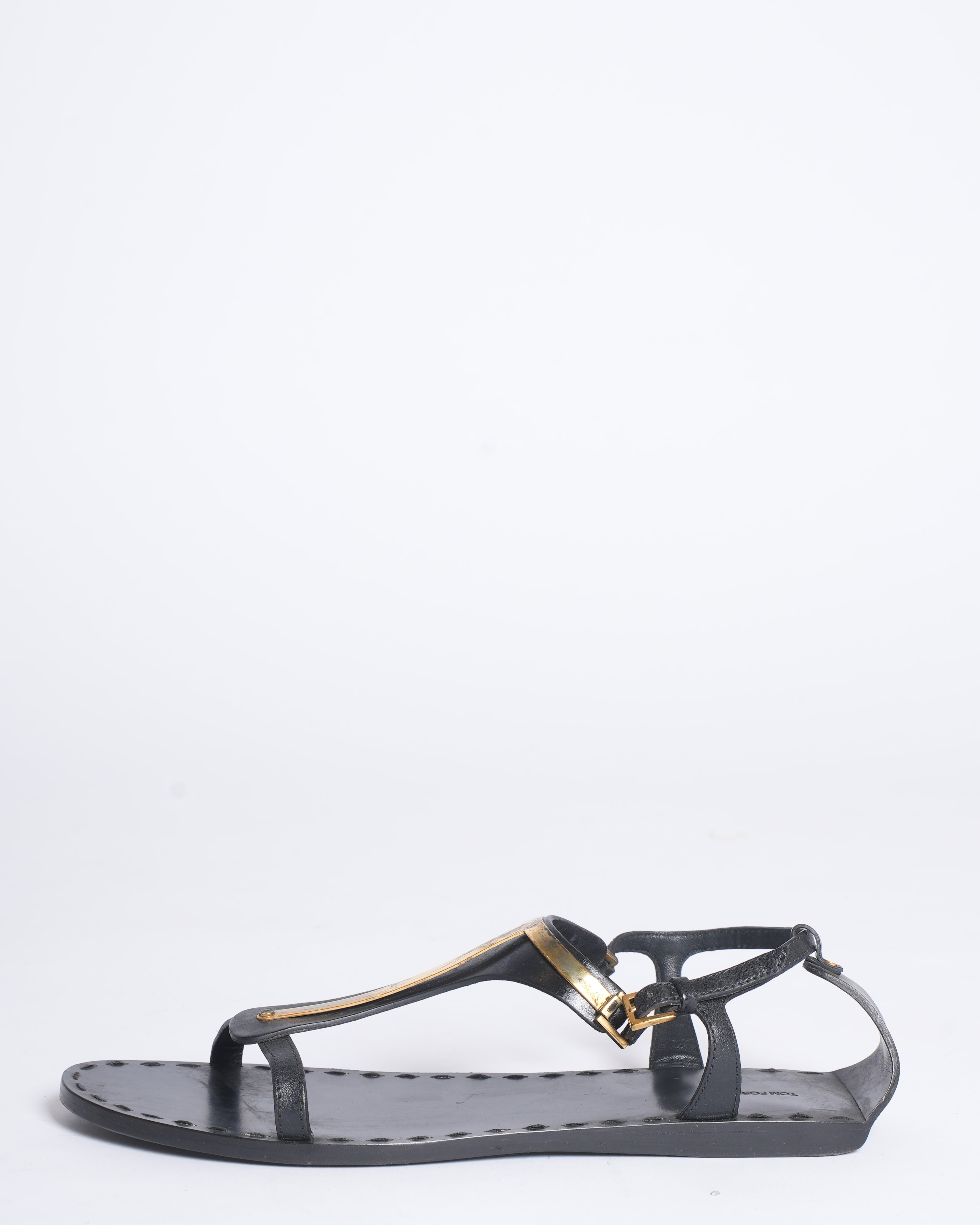Tom Ford Black Leather T-Strap Sandals