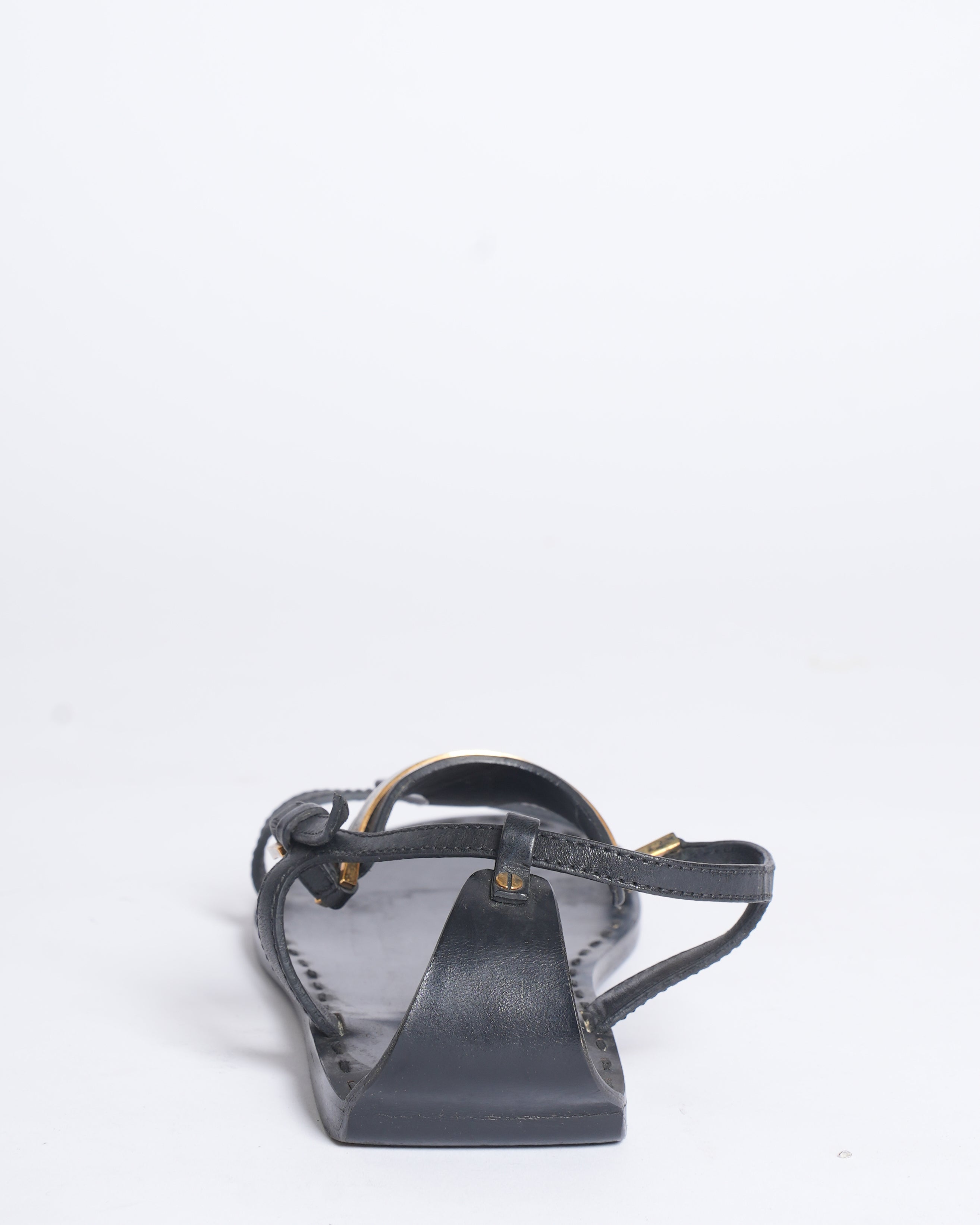 Tom Ford Black Leather T-Strap Sandals