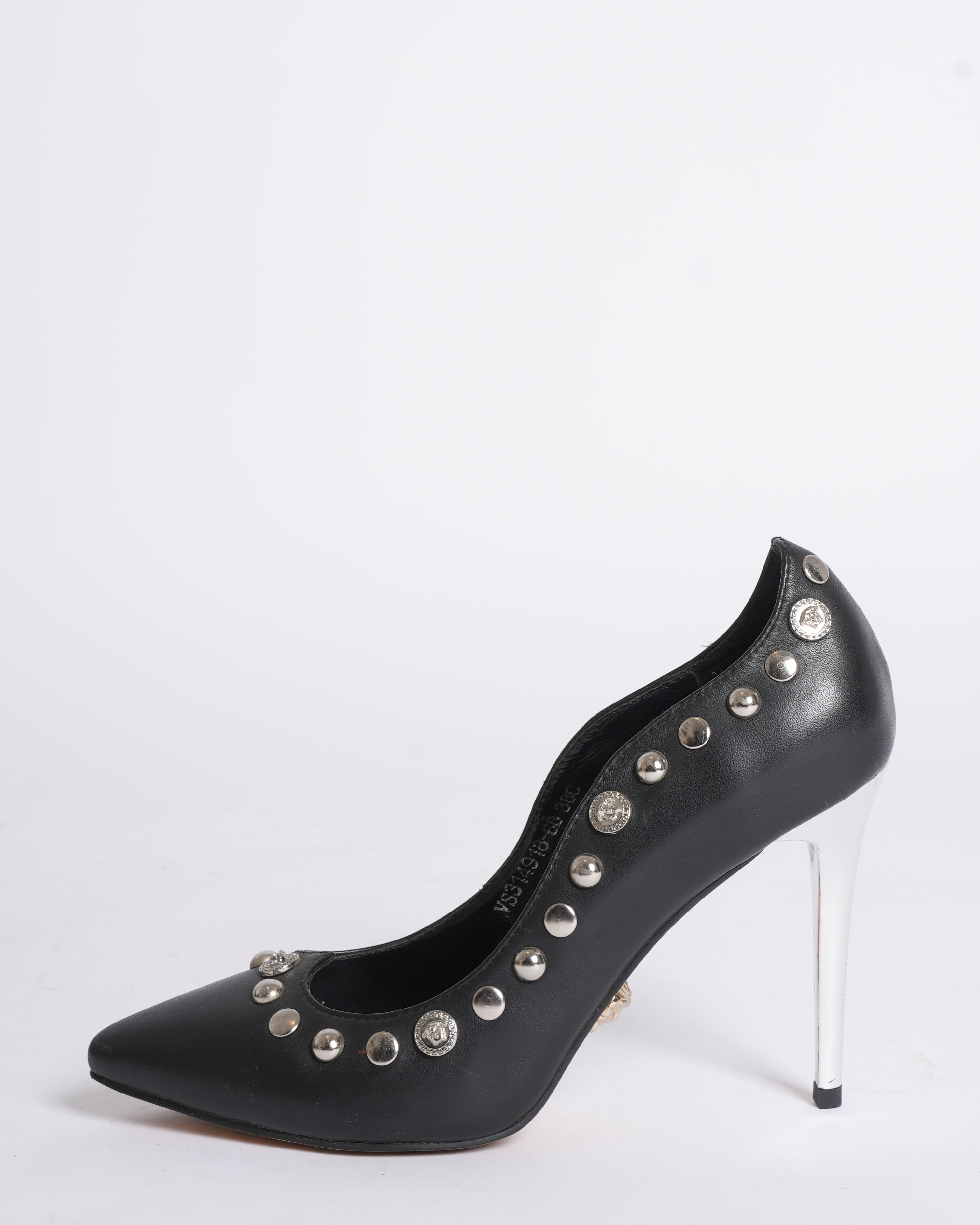Versace Black Pumps With Silver Studded Medusa Detailing