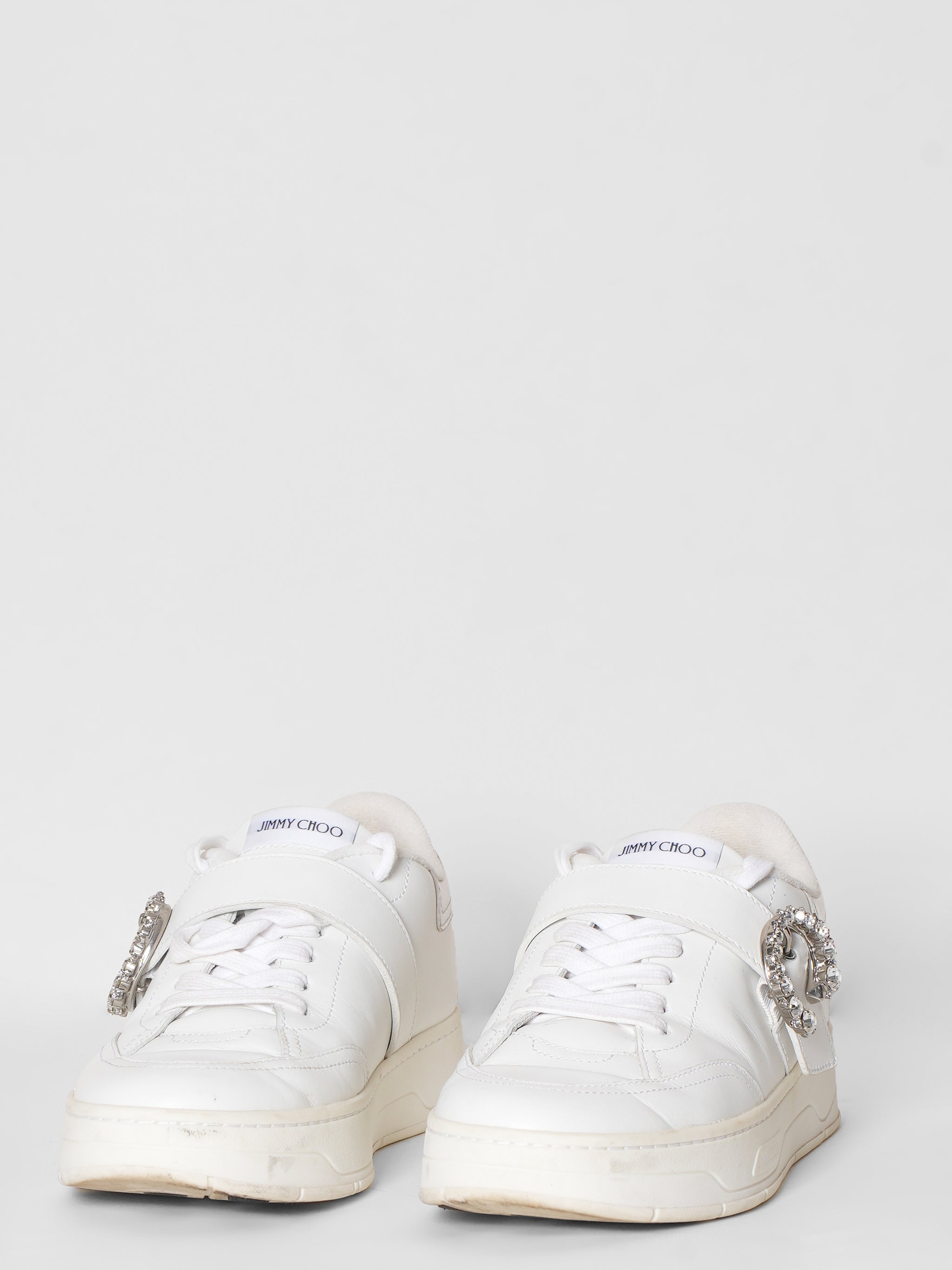 Jimmy Choo Diamonti Trail White Mesh Fabric & Leather Sneakers