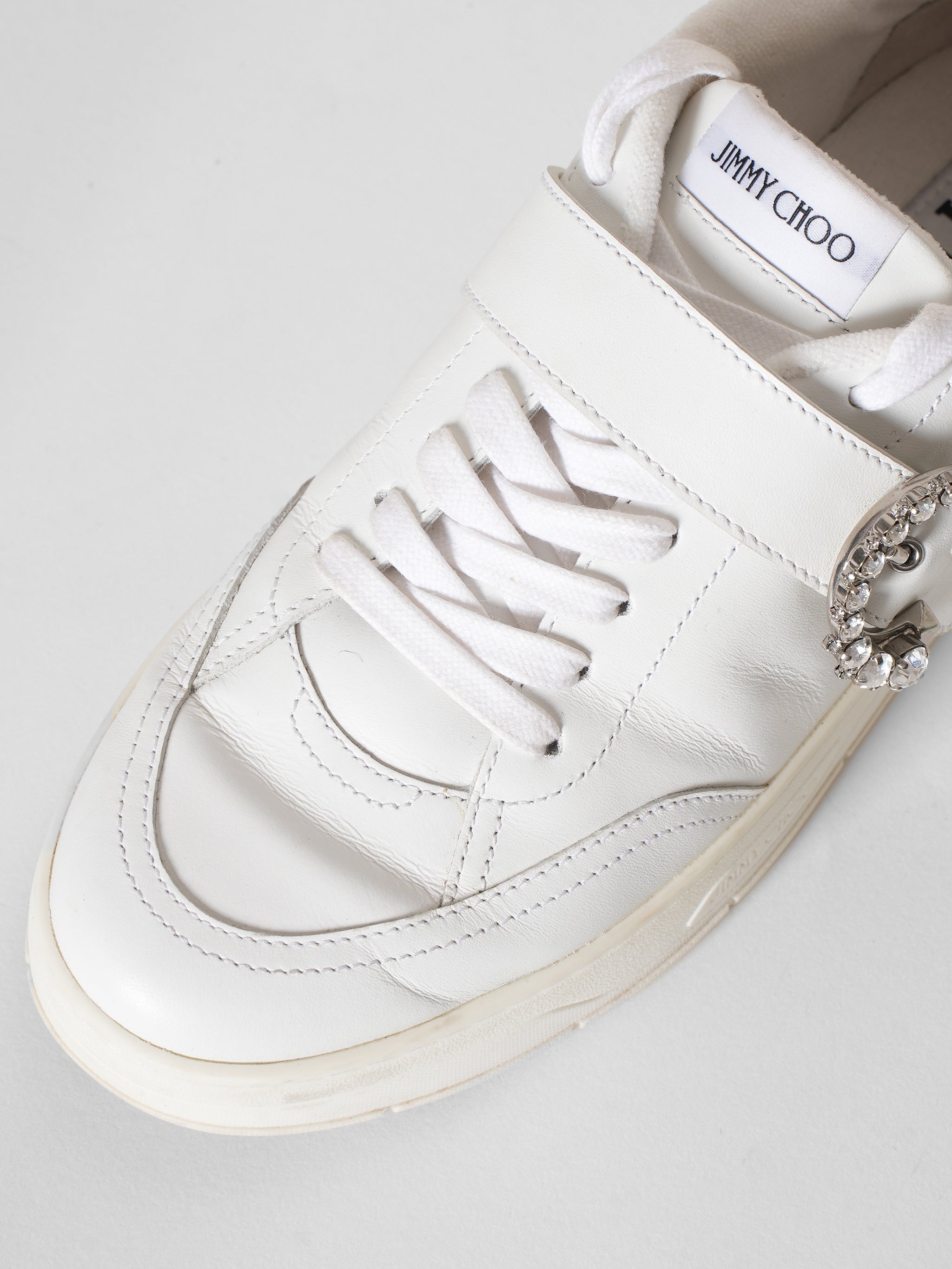 Jimmy Choo Diamonti Trail White Mesh Fabric & Leather Sneakers
