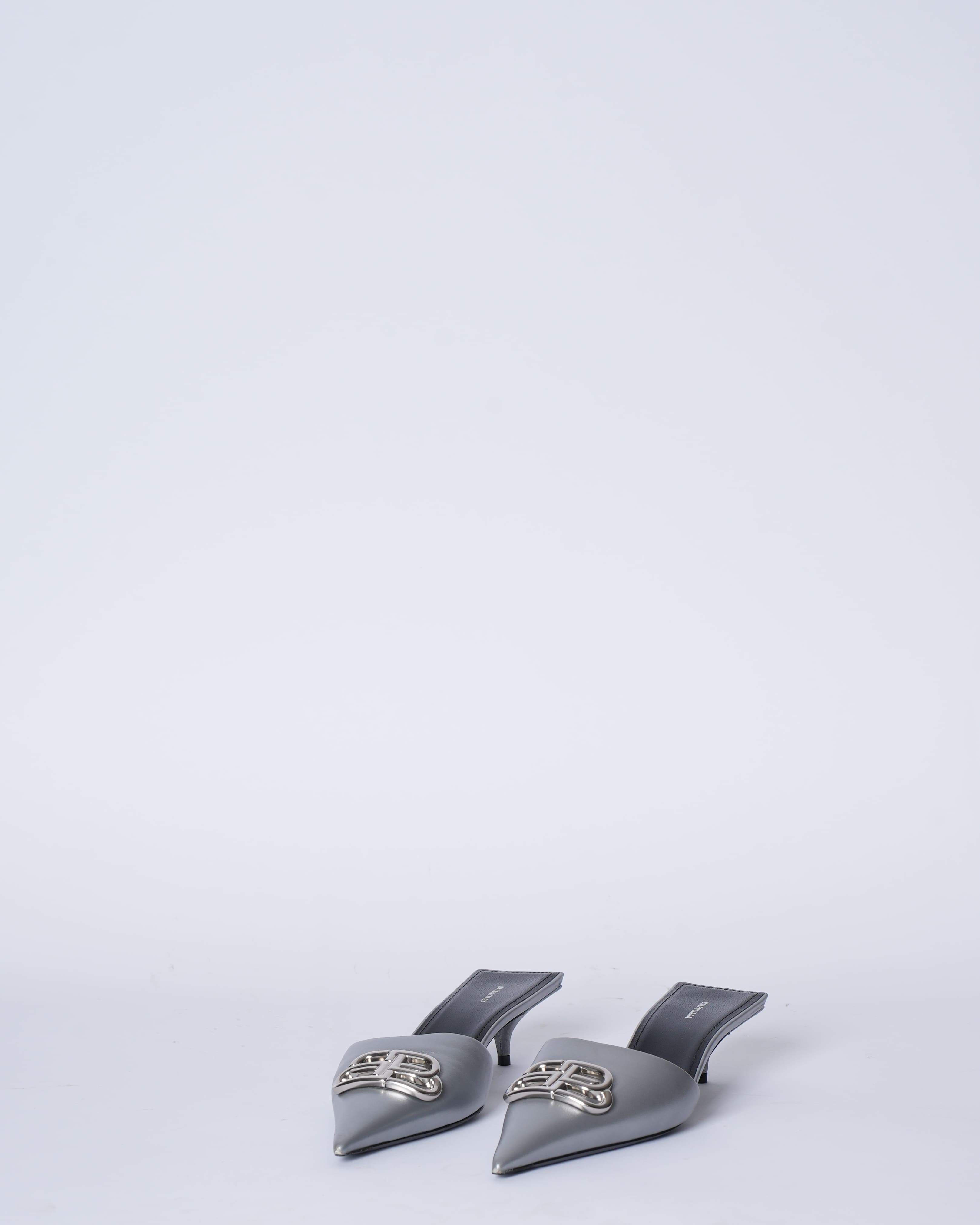 Balenciaga BB metallic leather mules silver