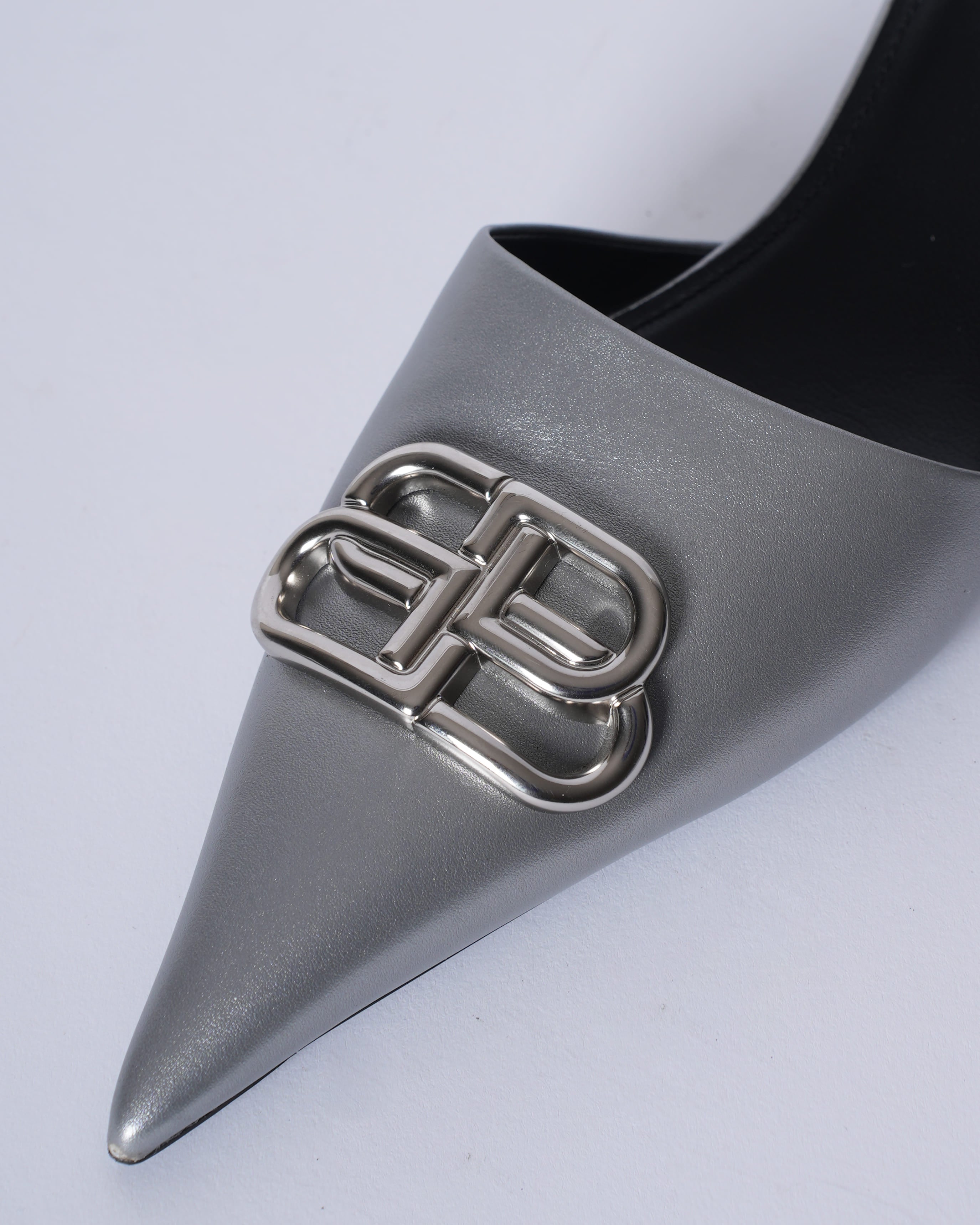 Balenciaga BB metallic leather mules silver