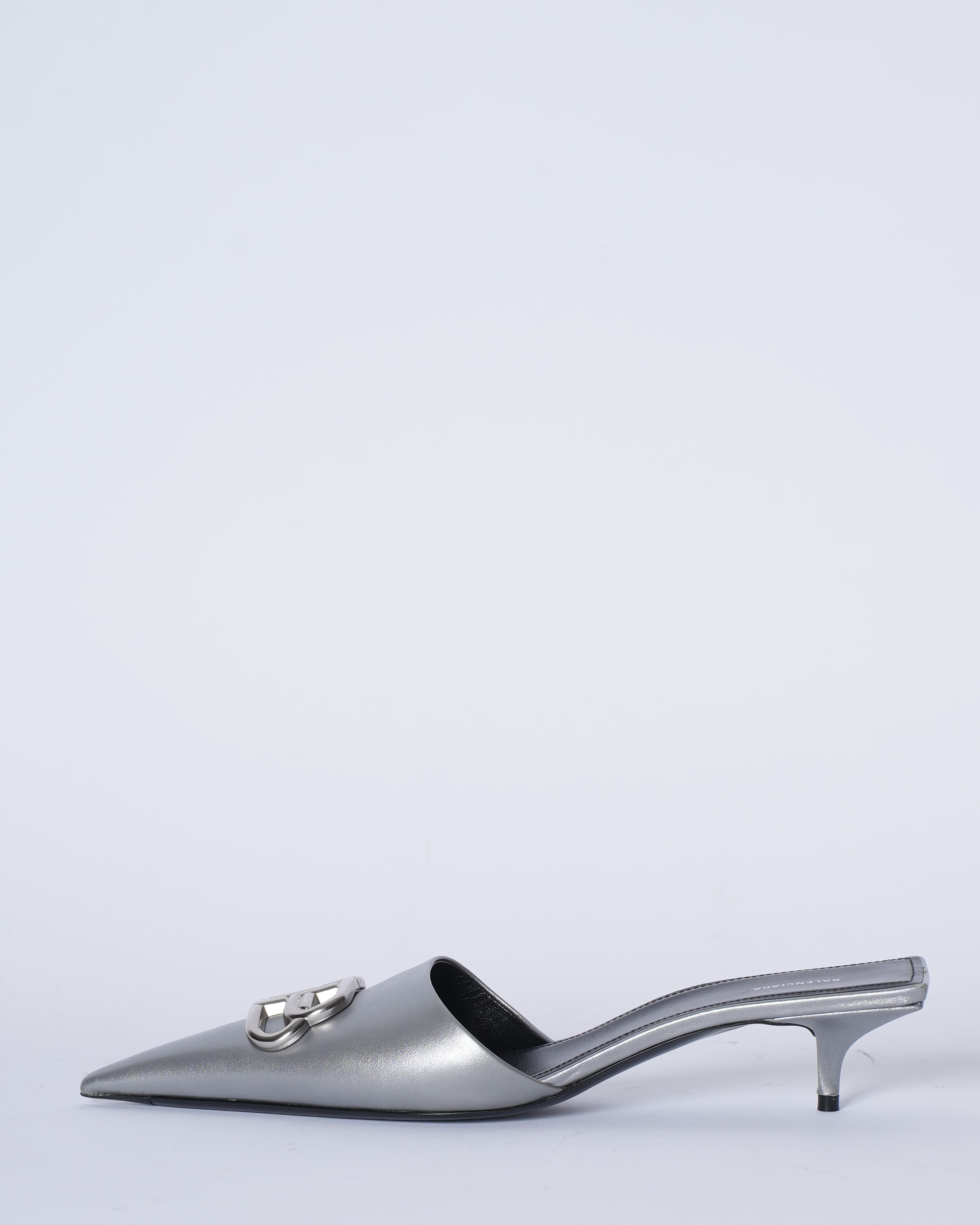 Balenciaga BB metallic leather mules silver