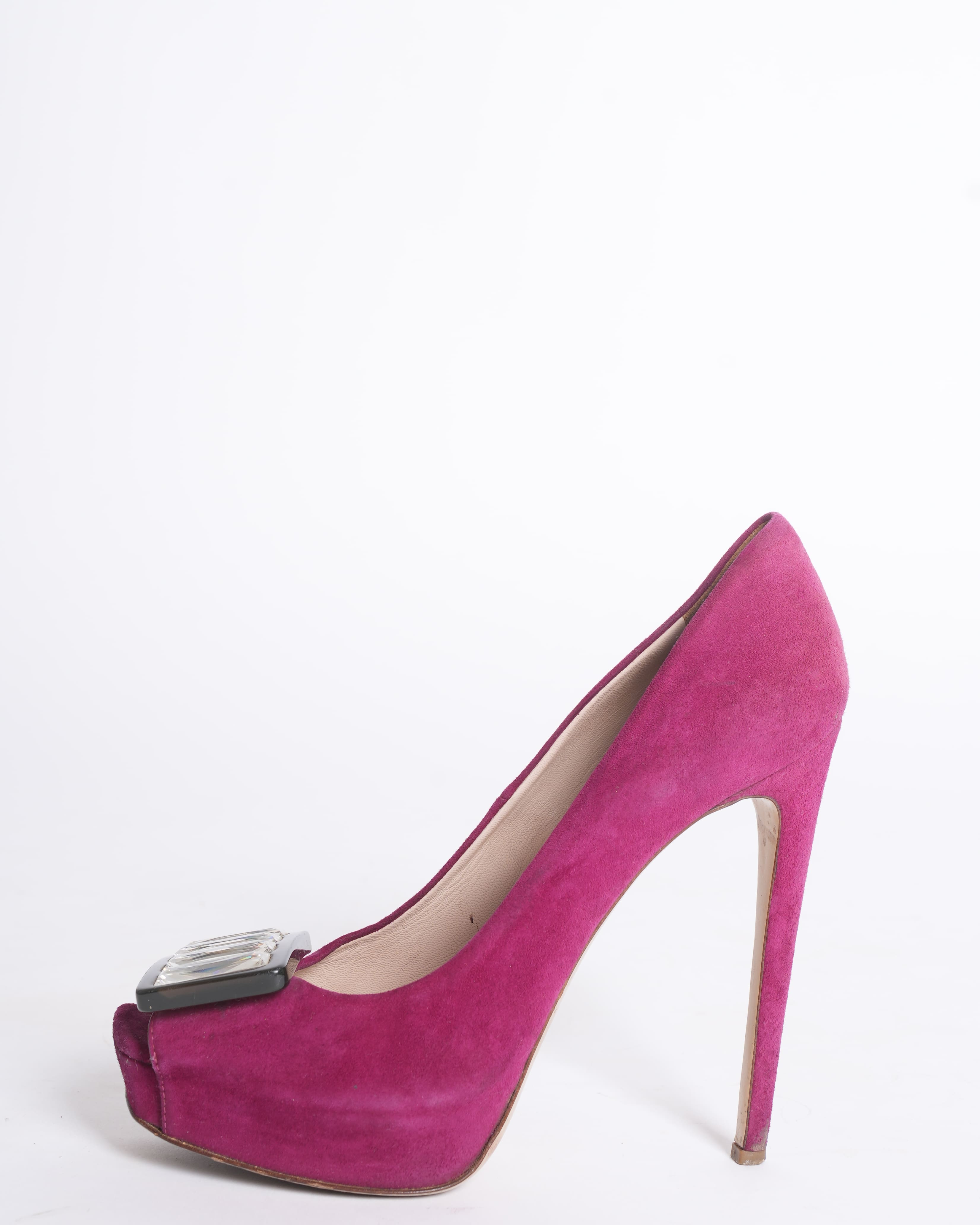Miu Miu Suede Magenta Peep Tie Heels