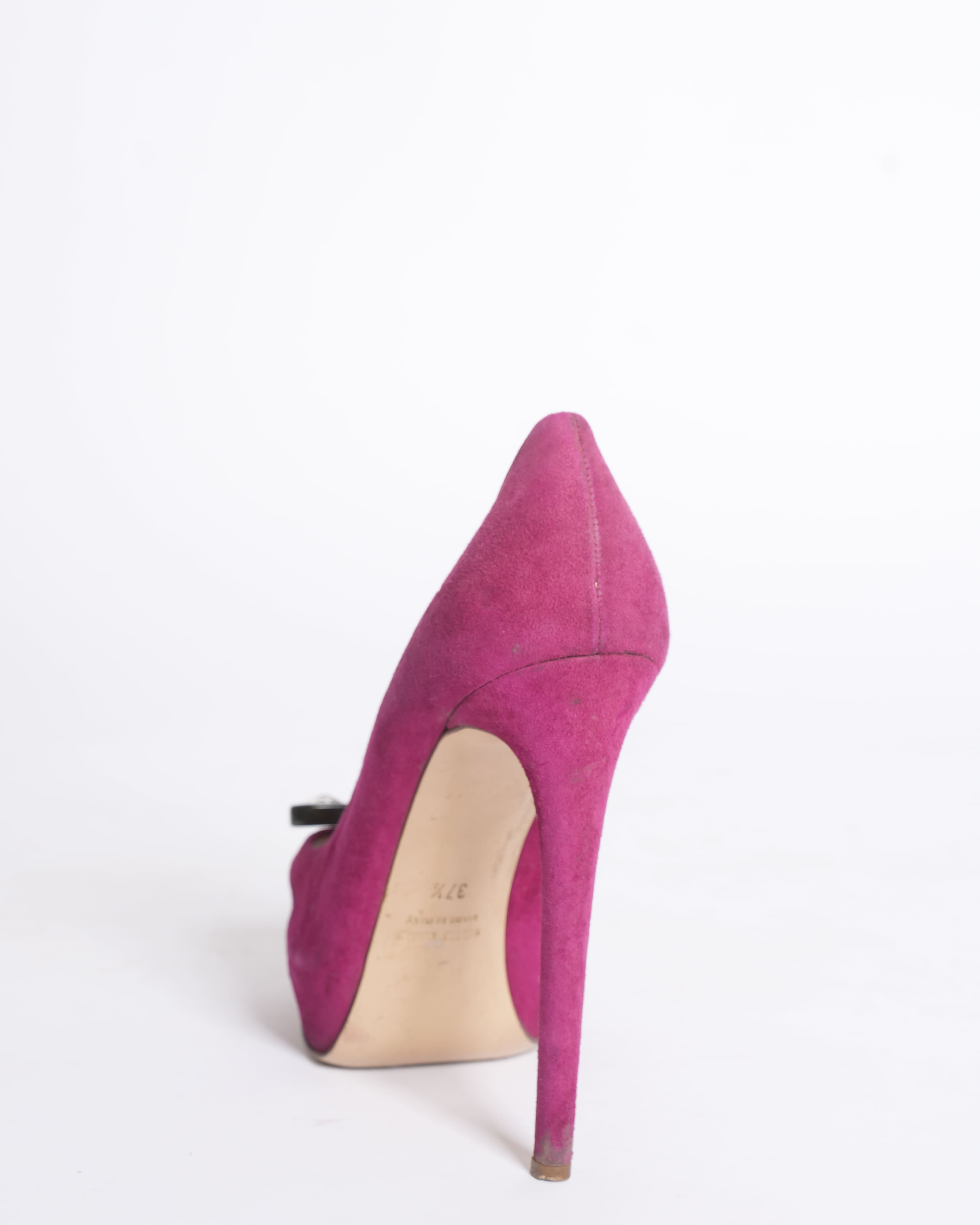 Miu Miu Suede Magenta Peep Tie Heels