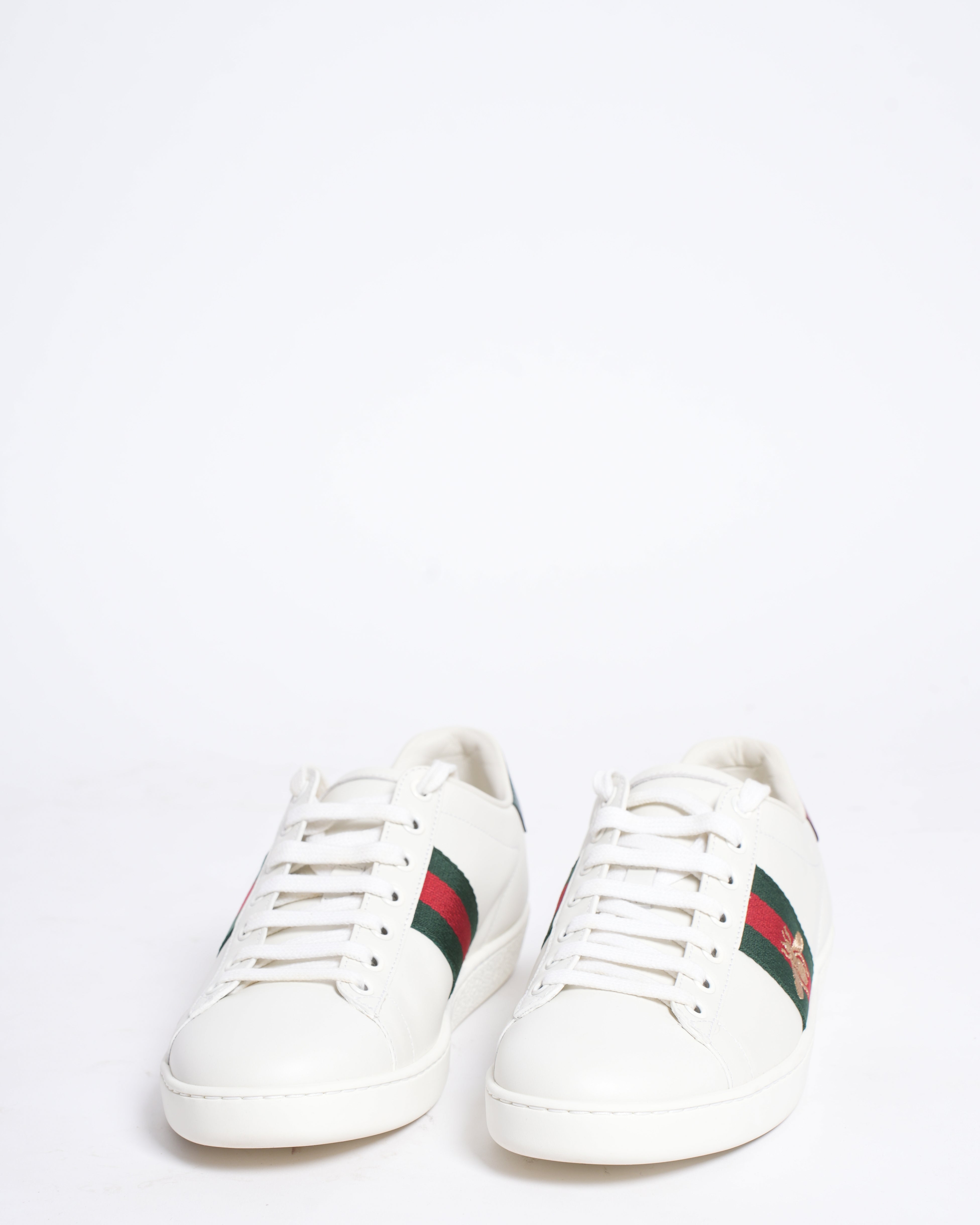 Gucci Ace White Leather Sneakers with Web Stripe