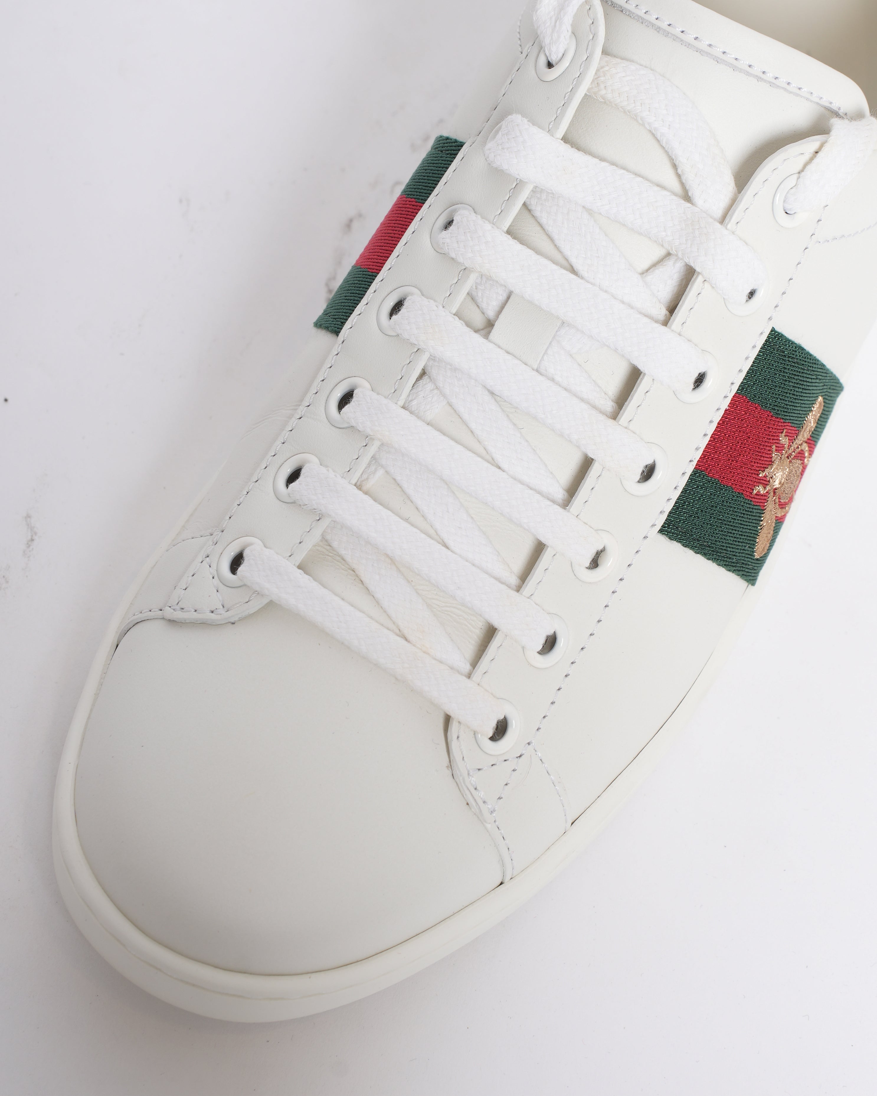Gucci Ace White Leather Sneakers with Web Stripe