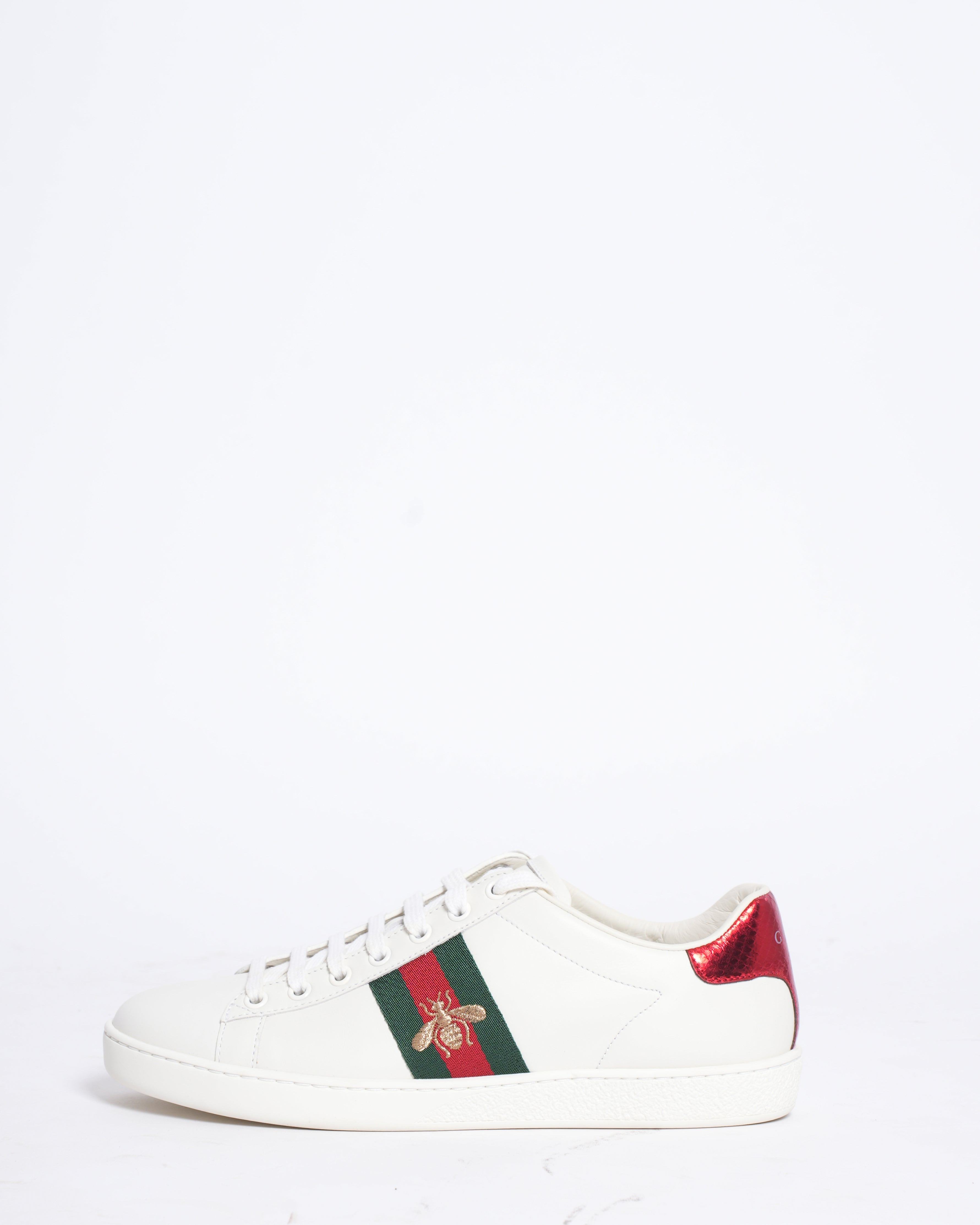 Gucci Ace White Leather Sneakers with Web Stripe