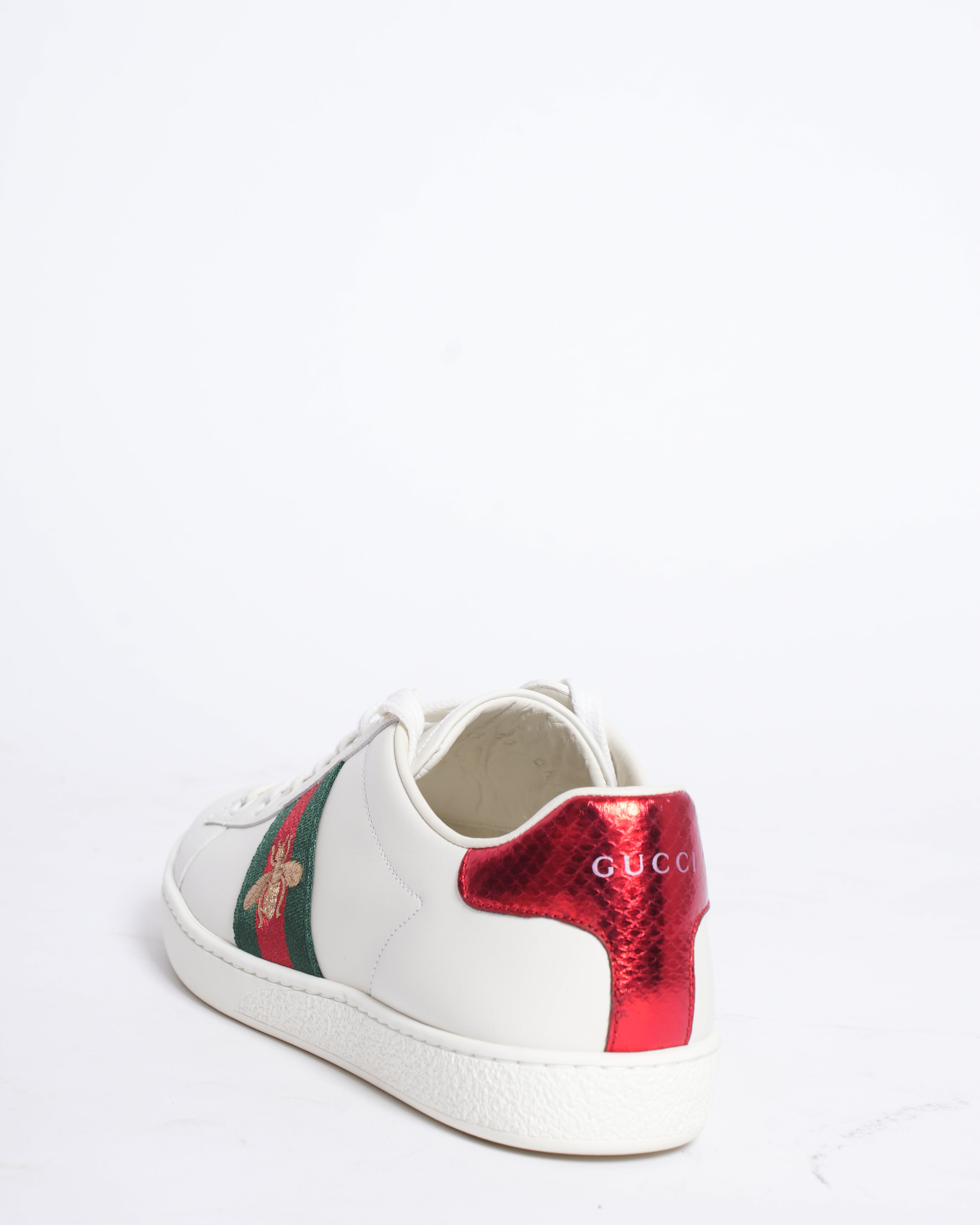 Gucci Ace White Leather Sneakers with Web Stripe