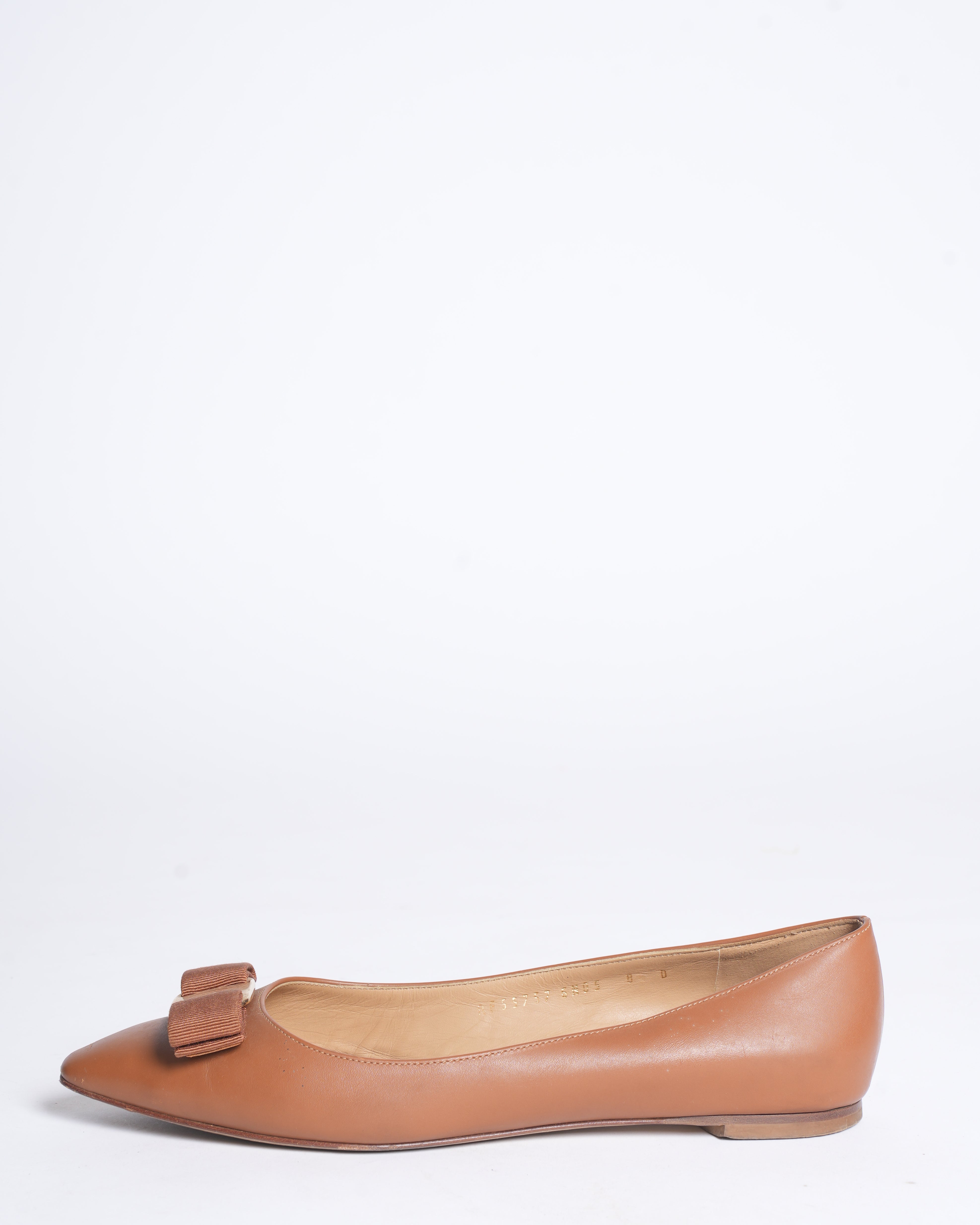 Salvatore Ferragamo Viva Brown Leather Ballerina Flats