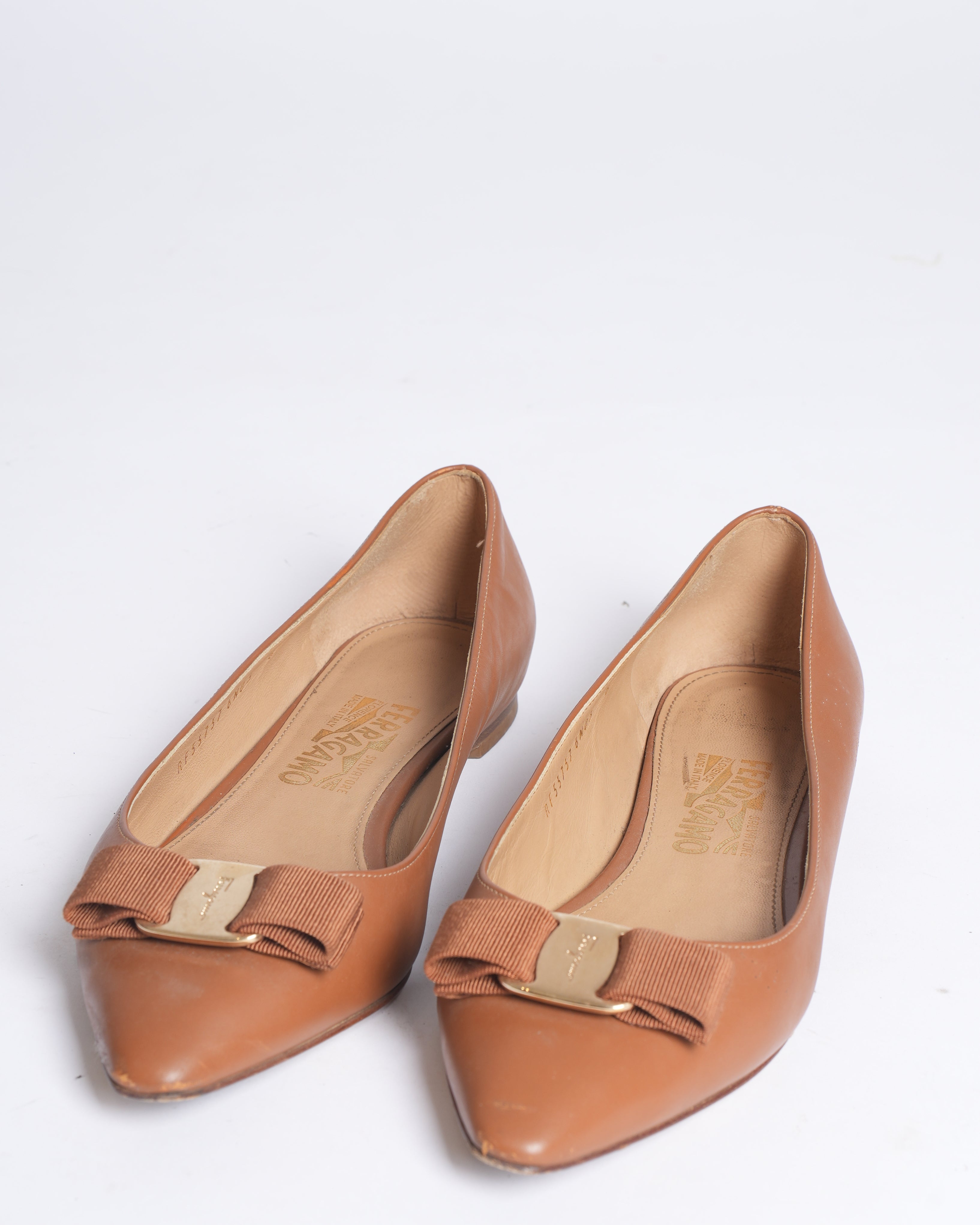 Salvatore Ferragamo Viva Brown Leather Ballerina Flats