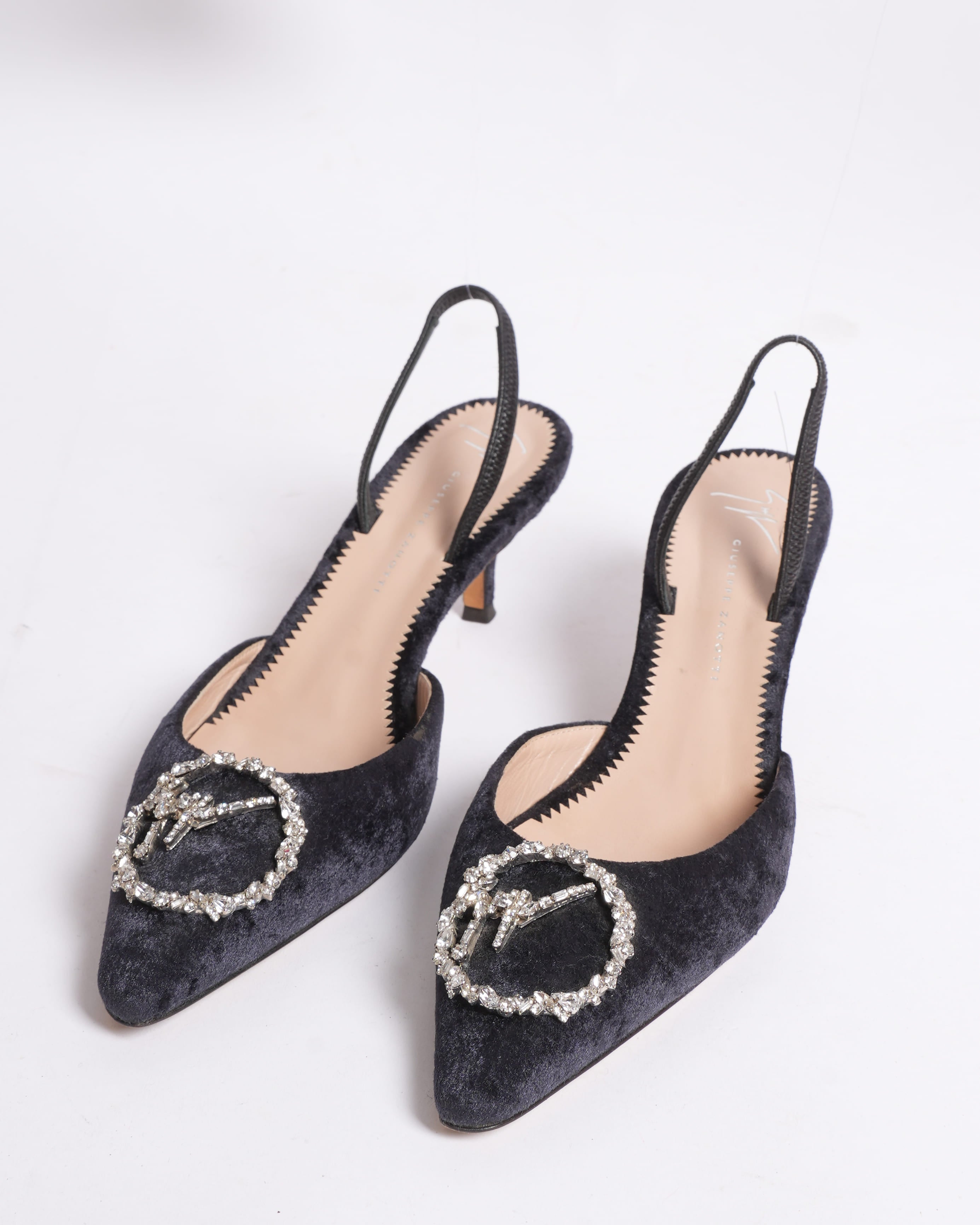 Giuseppe Zanotti crystal suede slingback heels