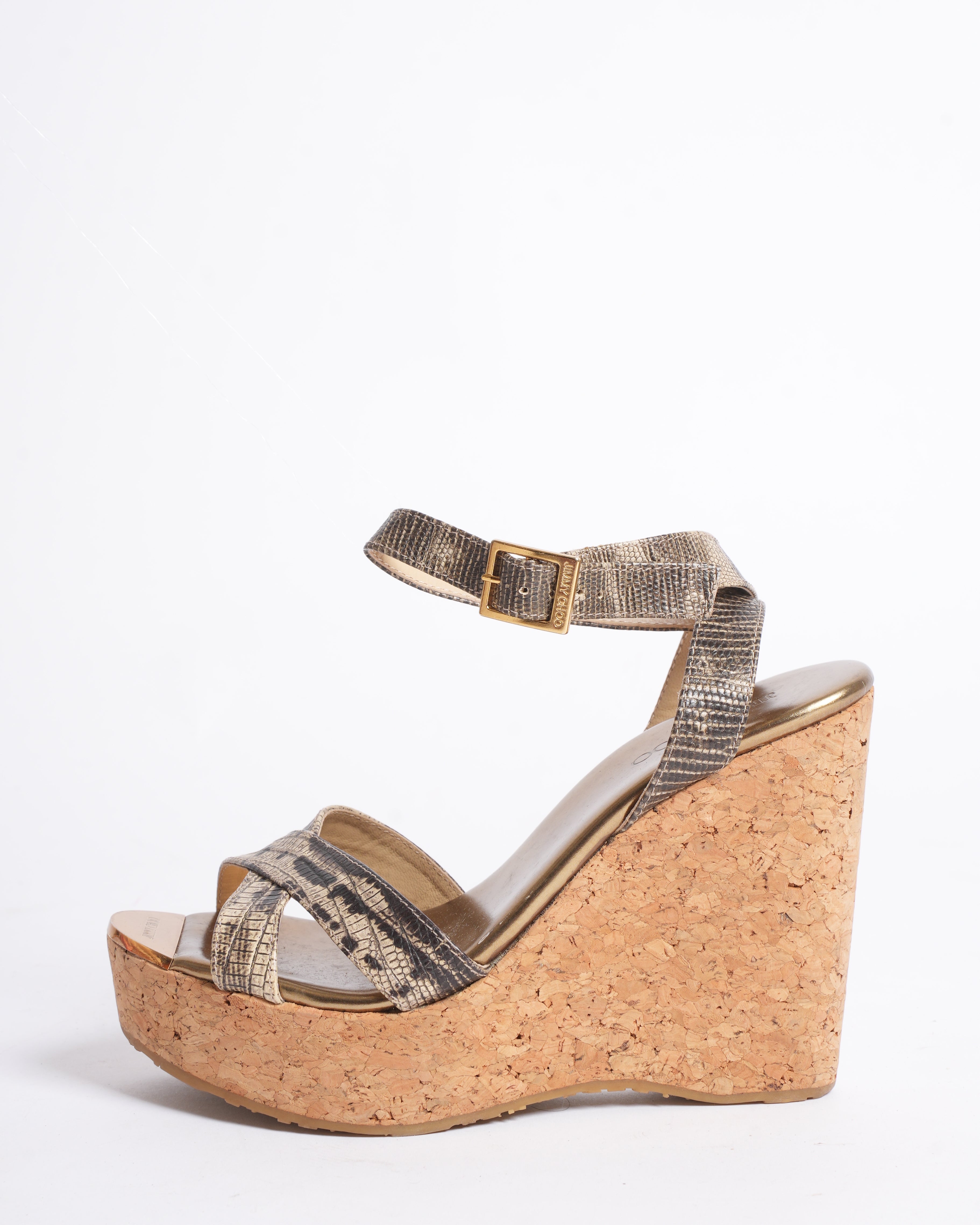 Jimmy choo lizard metallic crossover heels