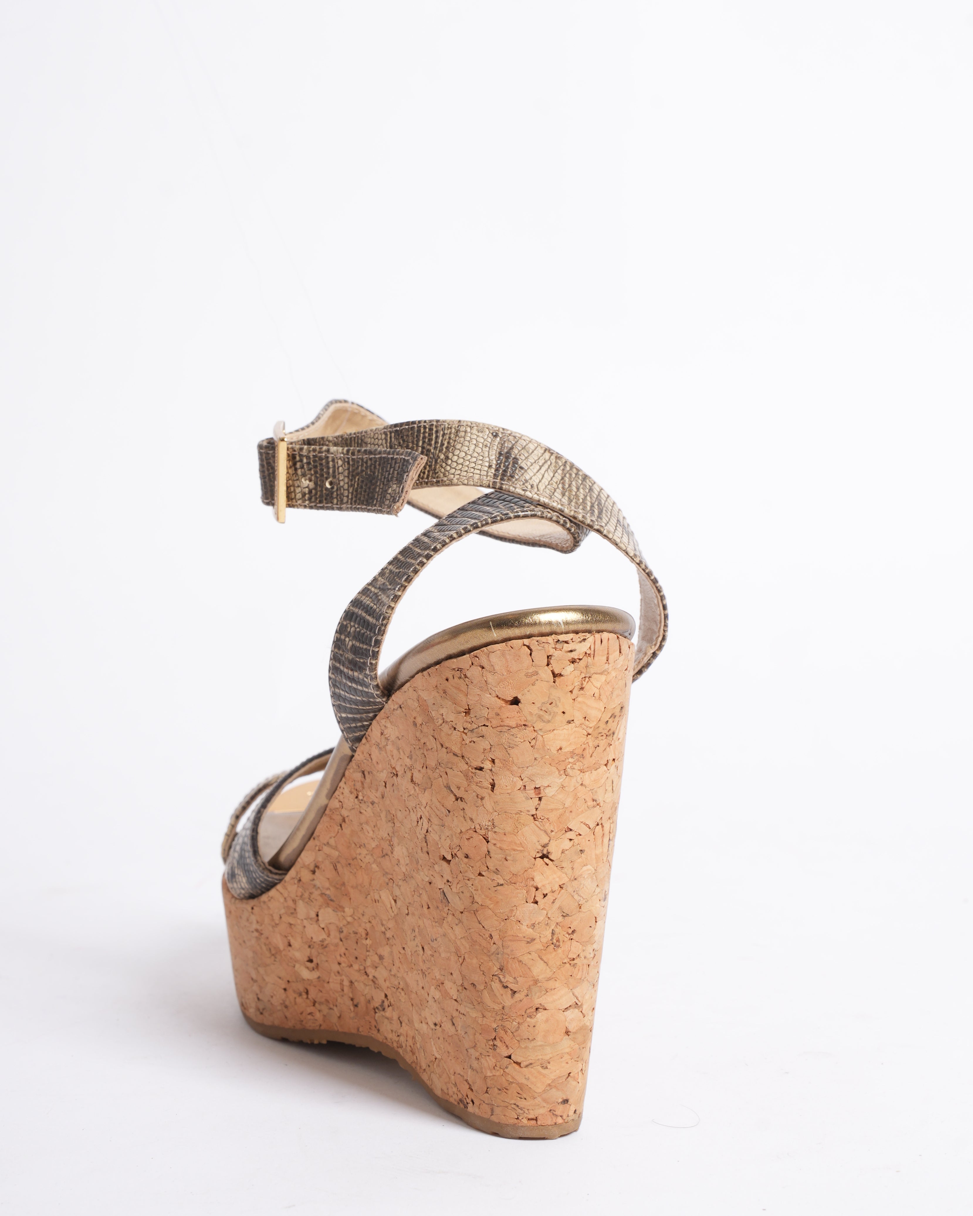 Jimmy choo lizard metallic crossover heels