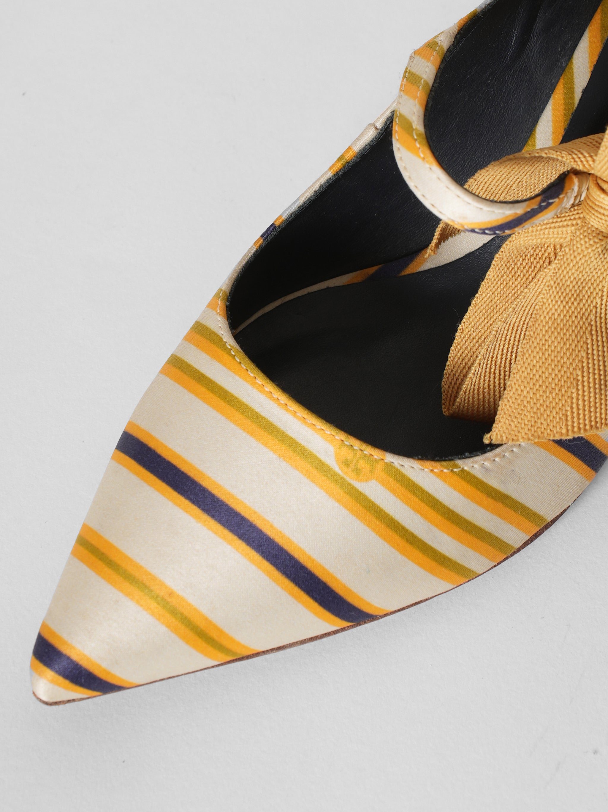 Tory Burch Satin Striped Side Bow Kitten Heel Pumps