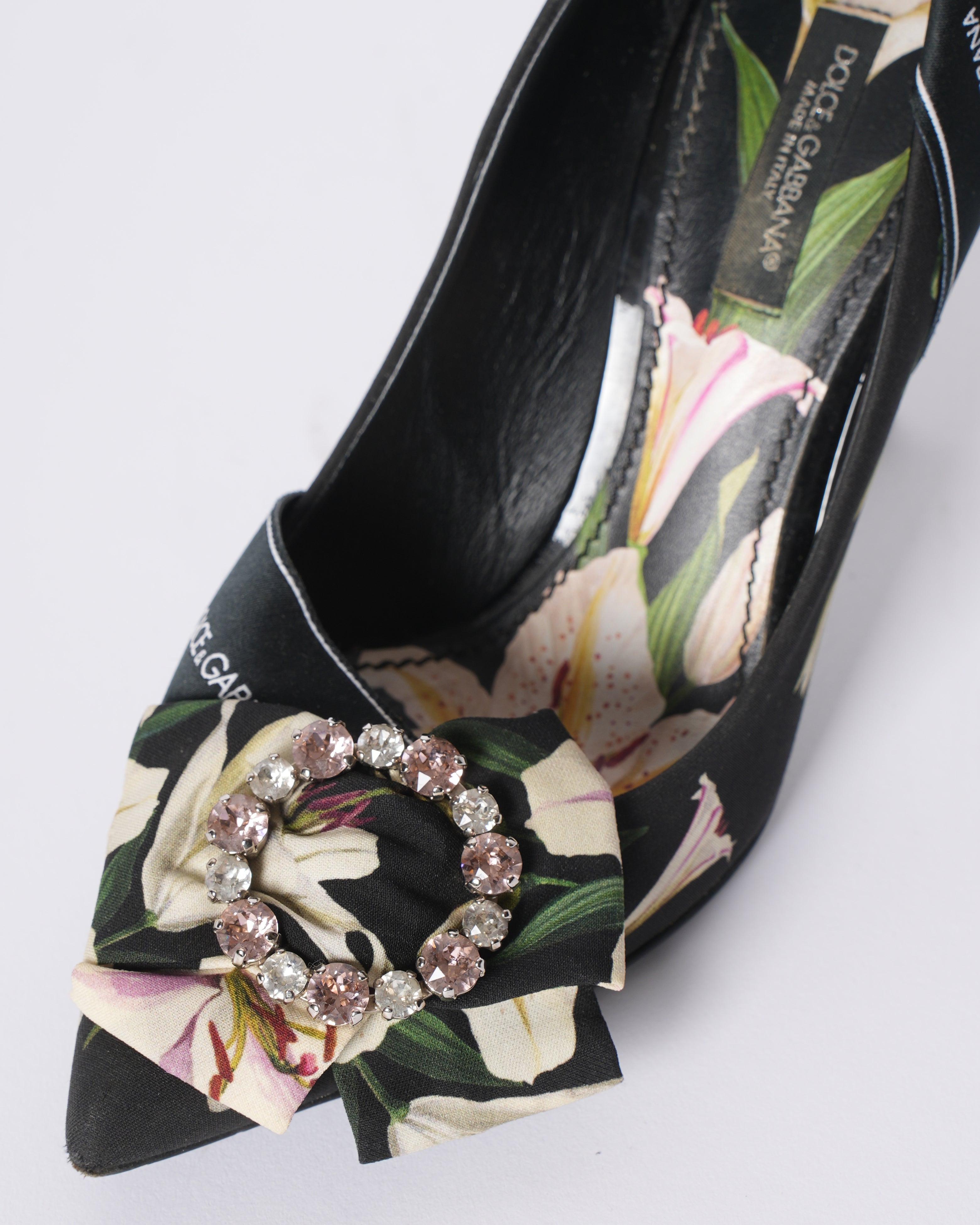 Dolce & Gabbana Black Floral Heels WIth Crystals