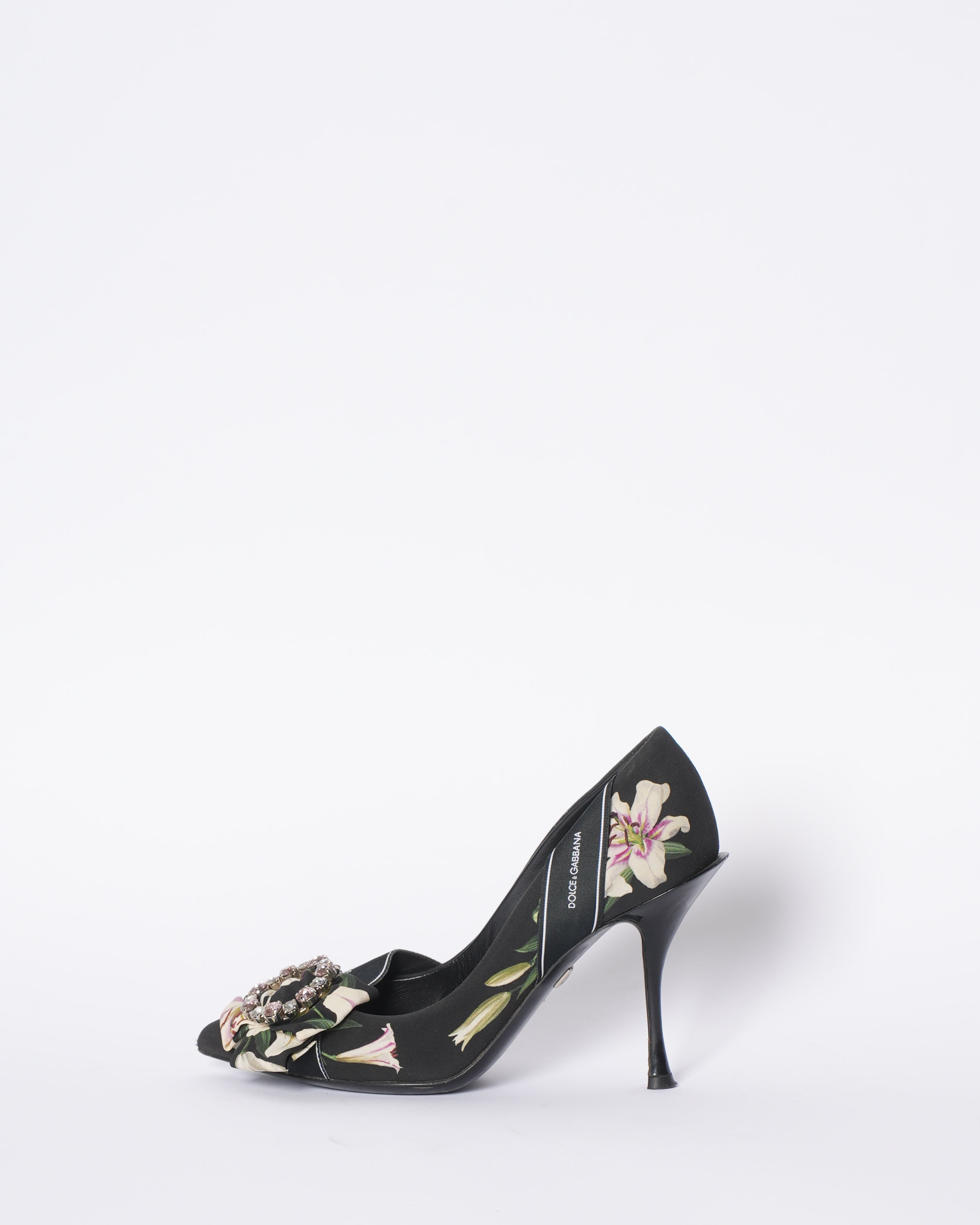 Dolce & Gabbana Black Floral Heels WIth Crystals