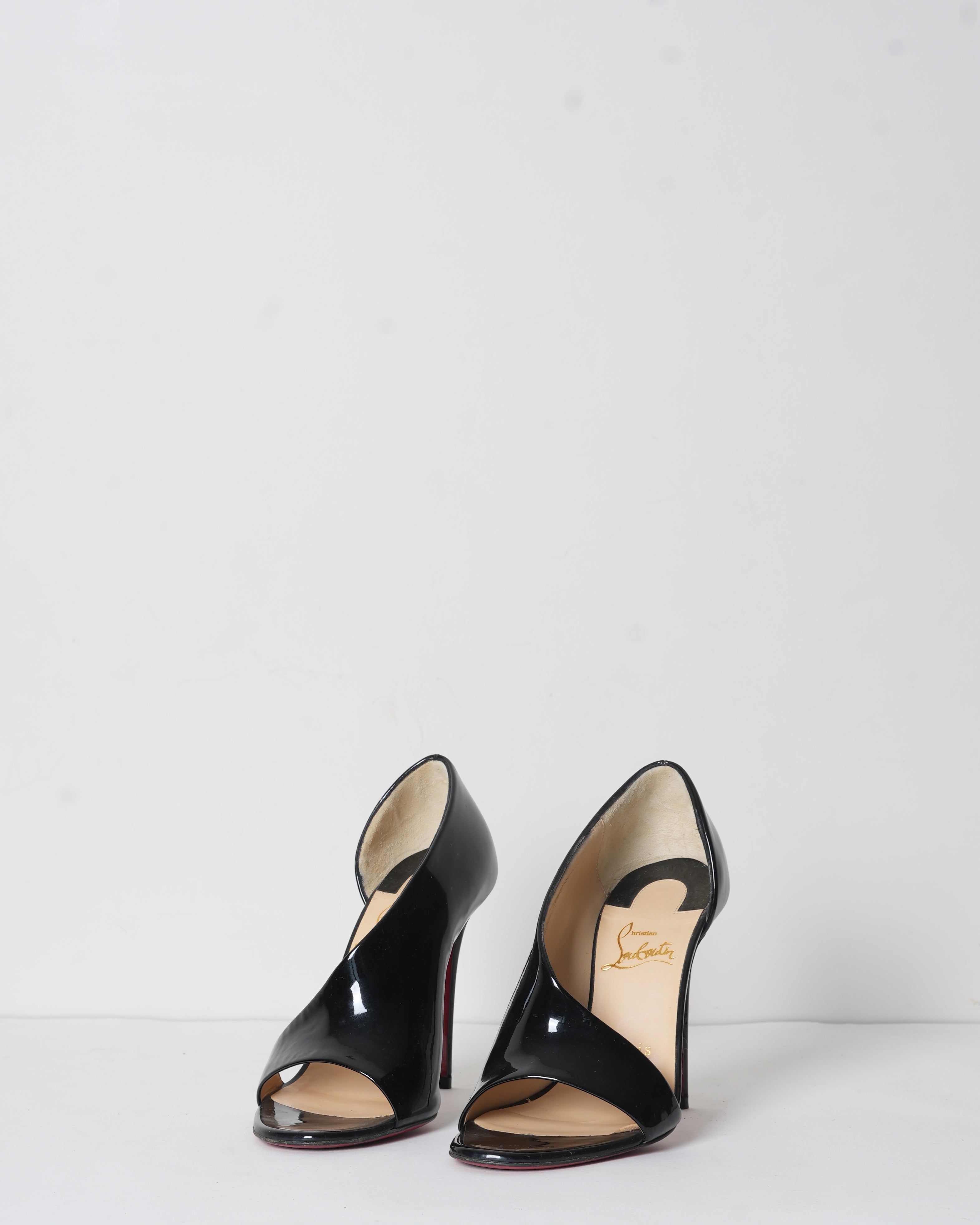 Christian Louboutin Phoebe Black Patent Open Toe Pumps