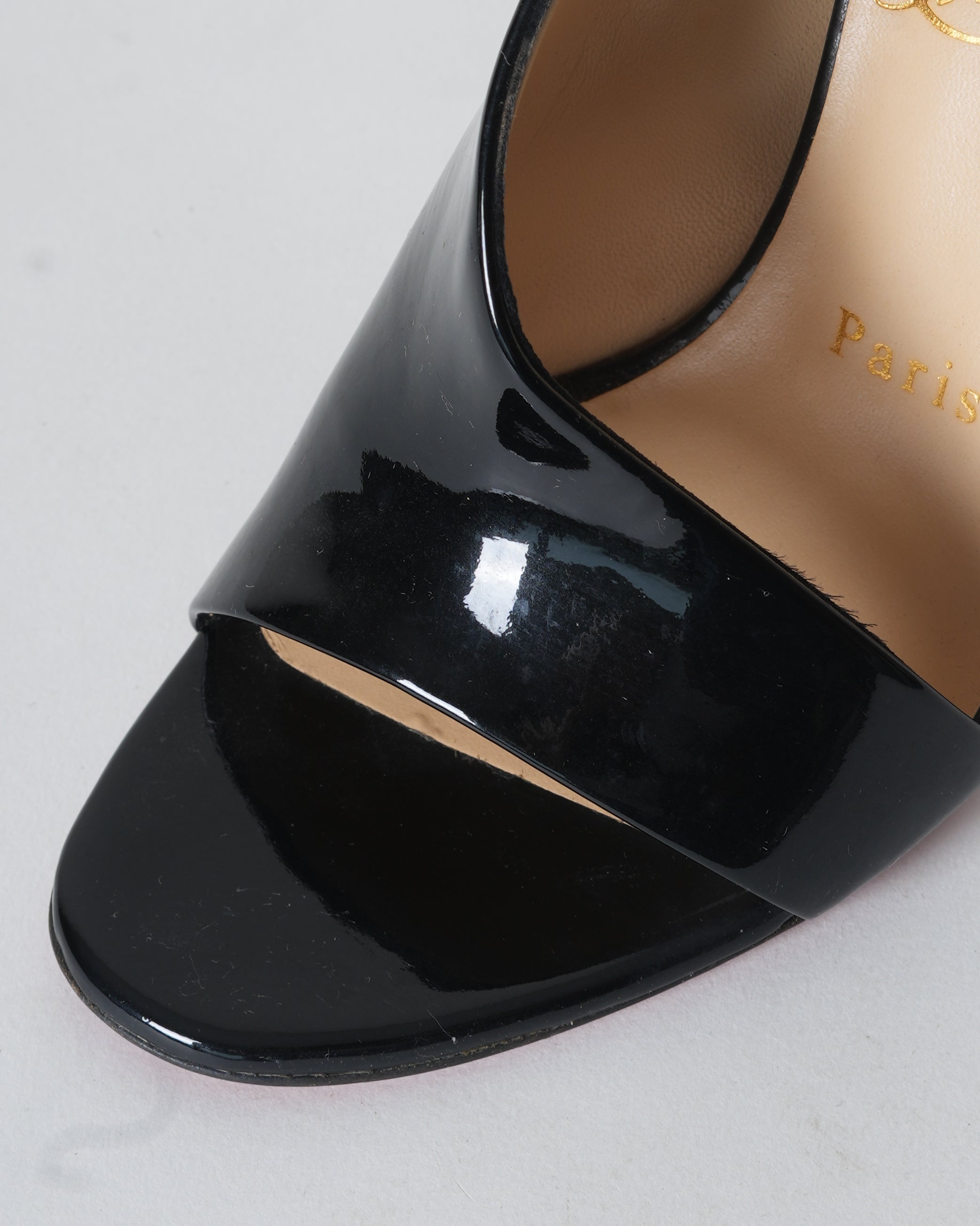 Christian Louboutin Phoebe Black Patent Open Toe Pumps